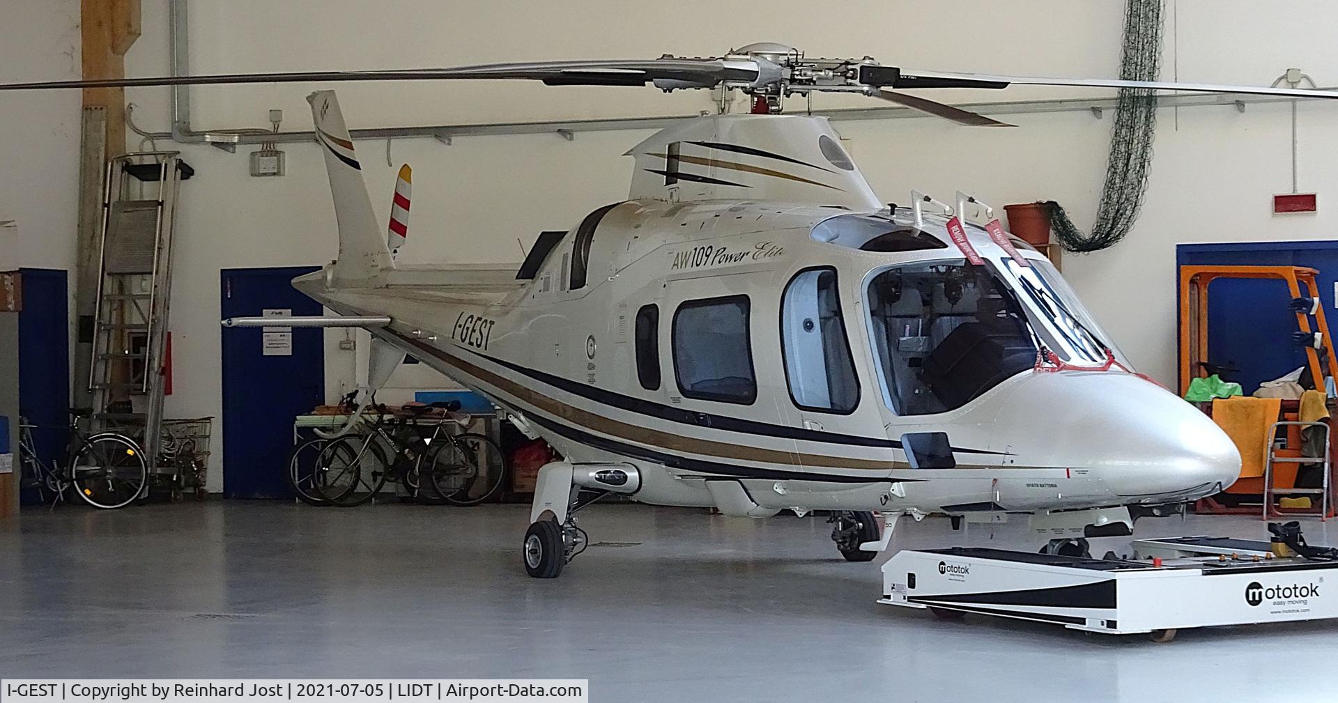 I-GEST, Agusta A-109E Power C/N 11726, A109E in the hangar at Trento (LIDT), Italy
