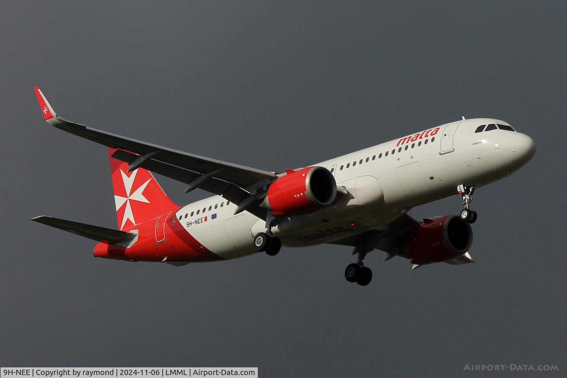 9H-NEE, 2023 Airbus A320-251N C/N 11366, KM Malta Airlines Airbus A320-251N reg 9H-NEE on stormy final approach for RW13 landing in Malta.