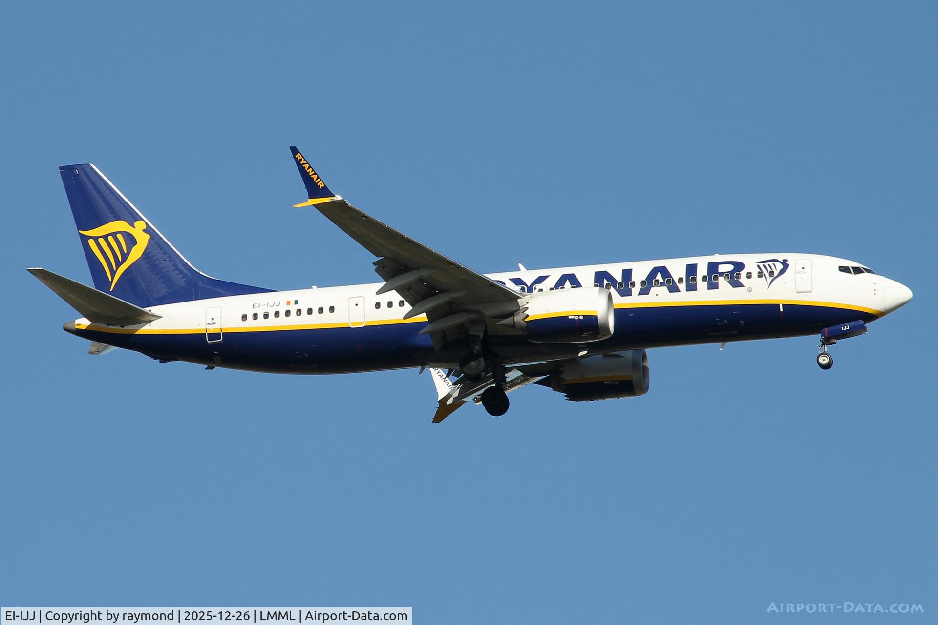 EI-IJJ, 2024 Boeing 737-8-200 MAX C/N 67093, Ryanair Boeing737-8-200 MAX reg EI-IJJ on final approach for RW13 Malta.