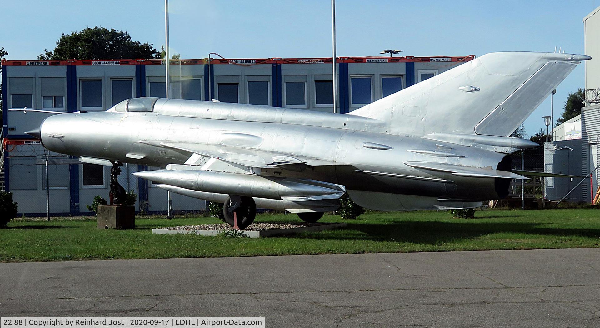 22 88, Mikoyan-Gurevich MiG-21M C/N 960706, MiG-21M Fishbed-J (ex NVA 706 / GermanAF 22+88) without any markings at Luebeck-Blankenfeld, Germany