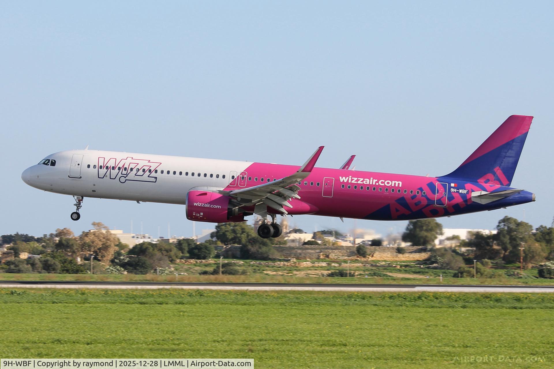 9H-WBF, 2021 Airbus A321-271NX C/N 10522, Wizzair Malta Airbus A321-271NX reg 9H-WBF with Abu Dhabi livery landing in Malta RW31.