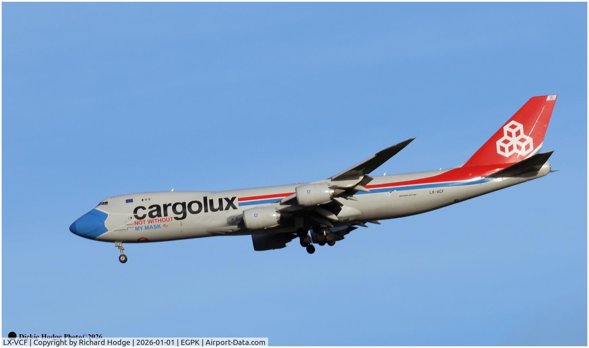 LX-VCF, 2012 Boeing 747-8R7F C/N 35811, From Houston, on long finals for Rw30 on New Year's Day.