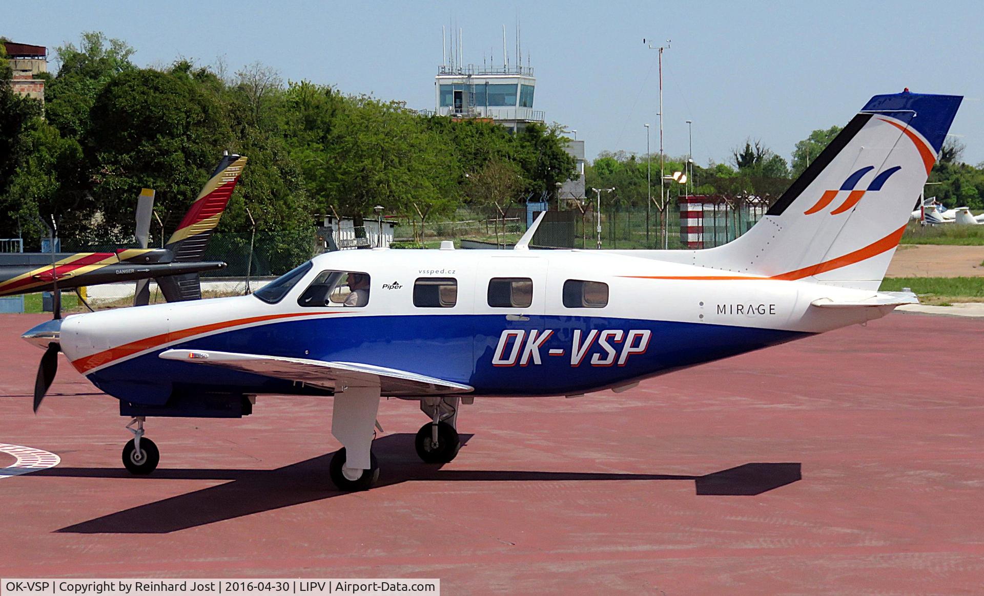OK-VSP, Piper PA-46-350P Malibu Mirage Malibu Mirage C/N 4636648, Czech Malibu Mirage at the grass field at Venezia Lido (LIPV), which was the first airport to serve the historic city of Venice, Italy