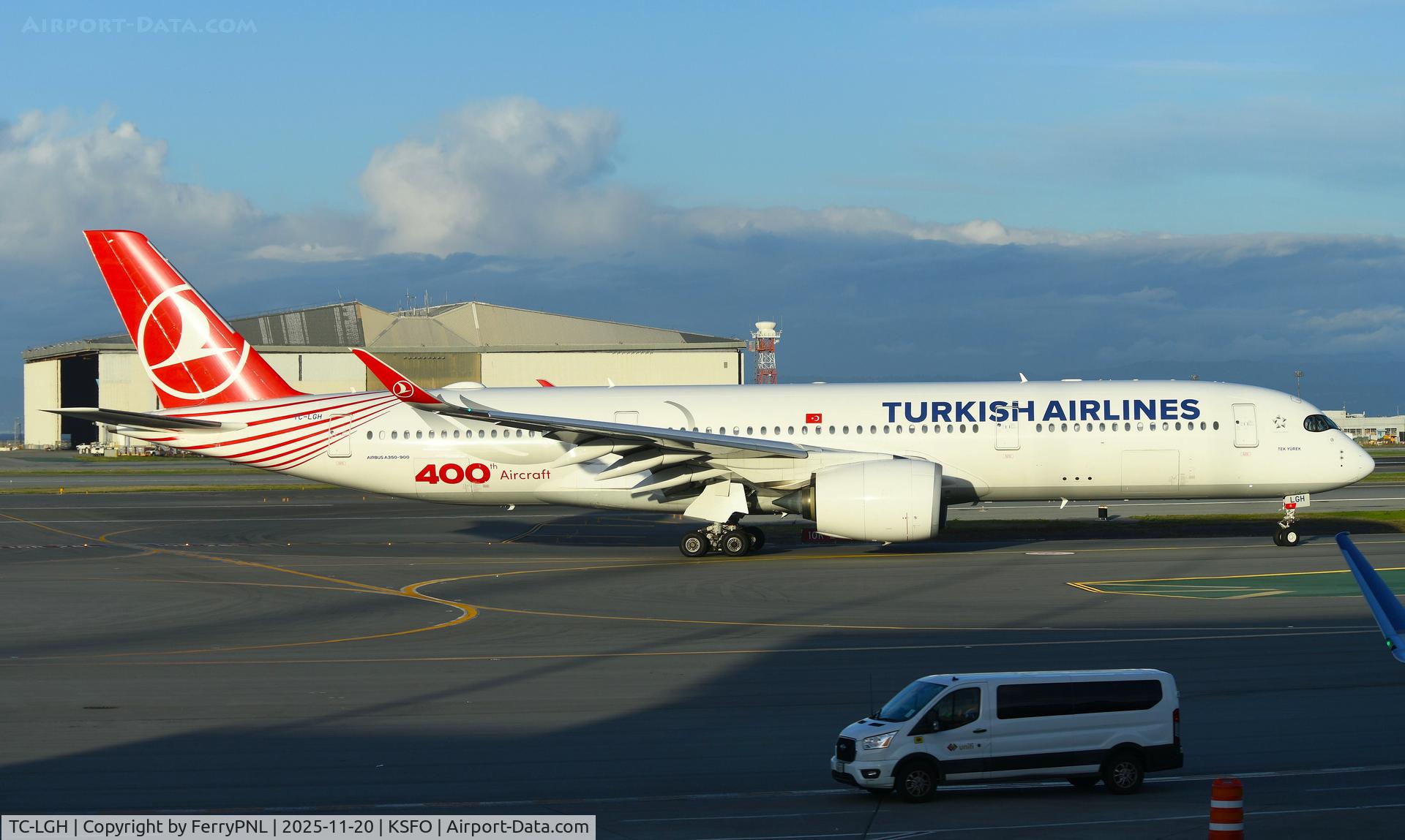TC-LGH, 2023 Airbus A350-941 C/N 596, Turkish A359 arriving in SFO in 400th Aircraft livery