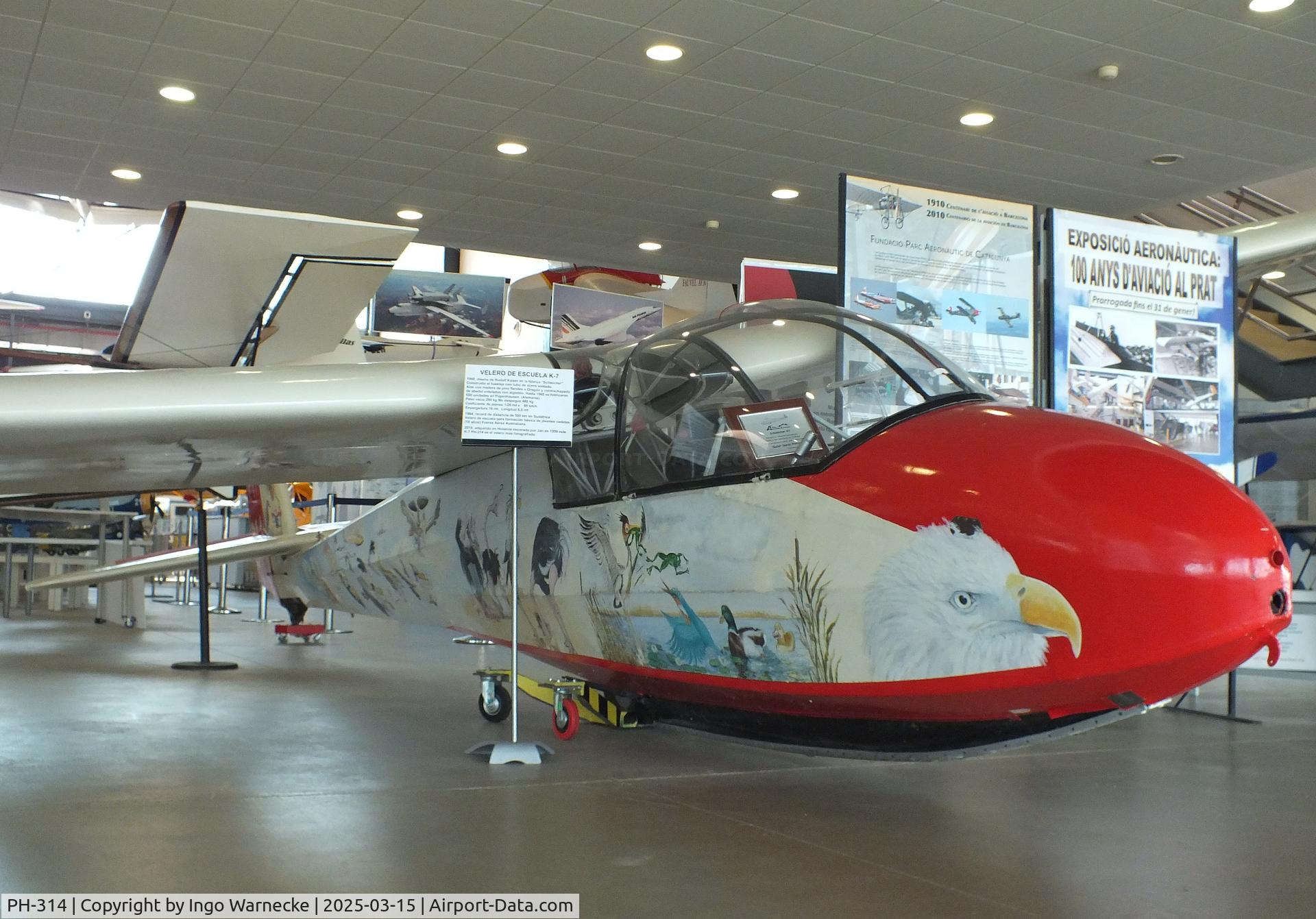 PH-314, Schleicher Ka-7 Rhonadler C/N 7094, Schleicher K 7 Rhönadler at the FPAC (Fundació Parc Aeronàutic de Catalunya) Centre Cultural Aeronàutic, Barcelona El Prat airport