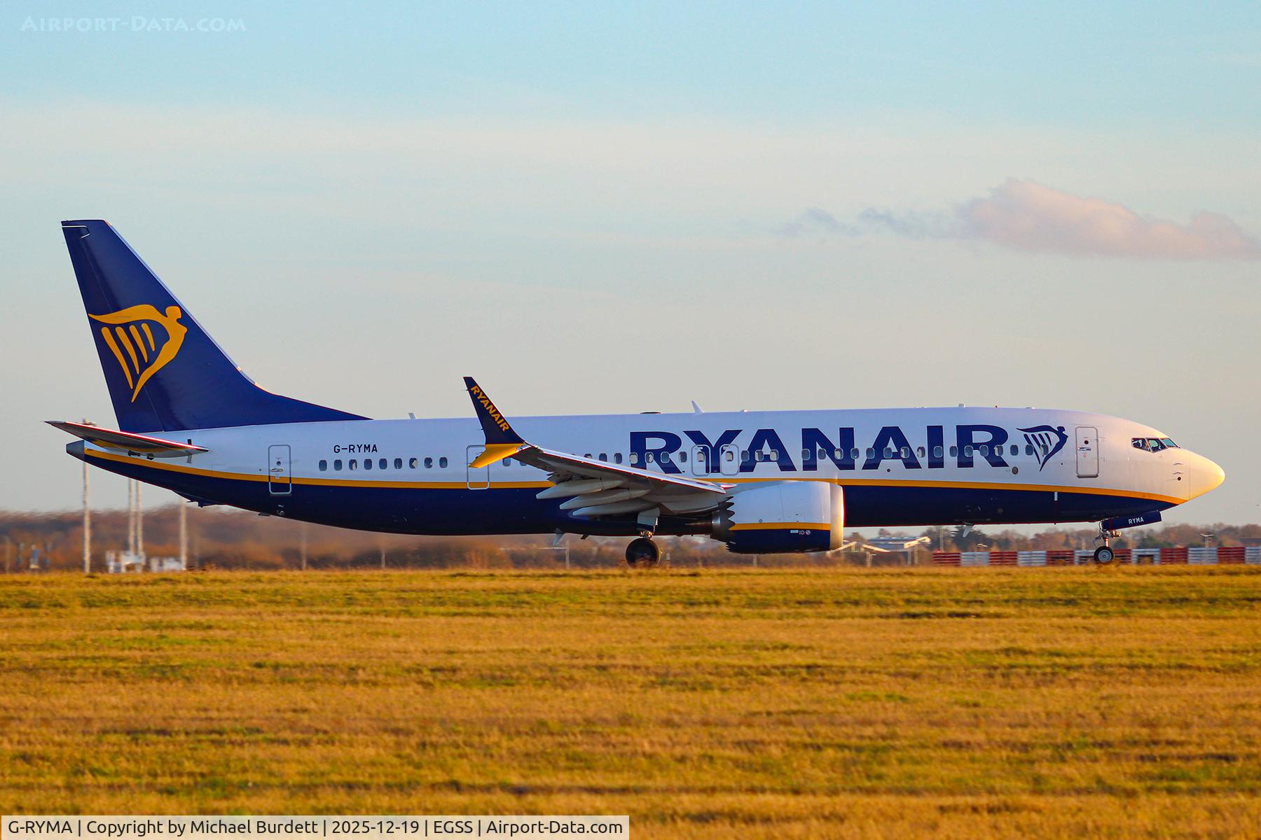 G-RUKN, 2010 Boeing 737-8AS C/N 38508, Ryanair UK's first MAX Departing Stansted for Newquay