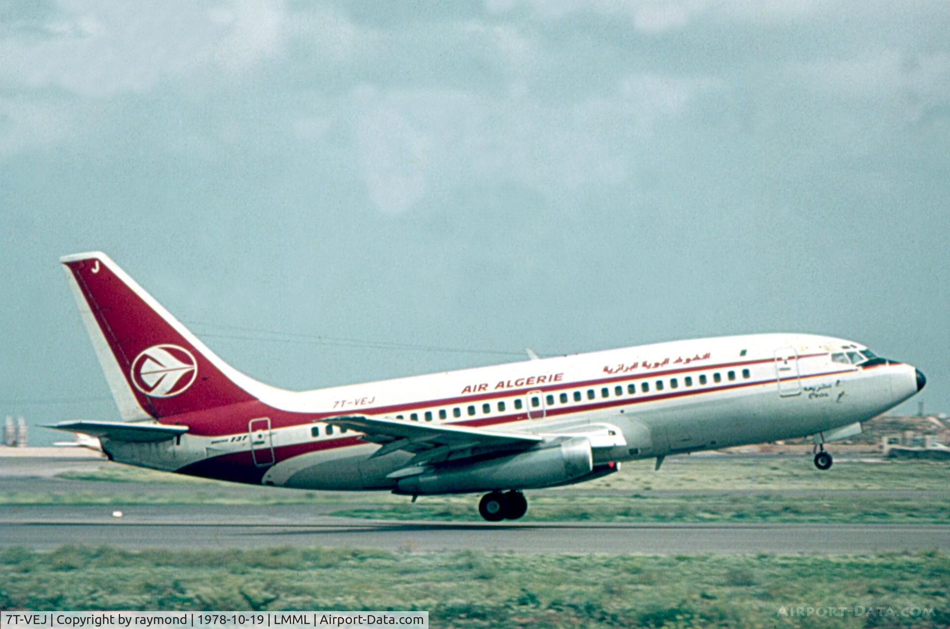 7T-VEJ, 1975 Boeing 737-2D6 C/N 21063-407, Boeing 737-3D6Adv reg 7T-VEJ of Air Algerie rotating RW14 leaving Malta enroute to Algiers way back in 1978.