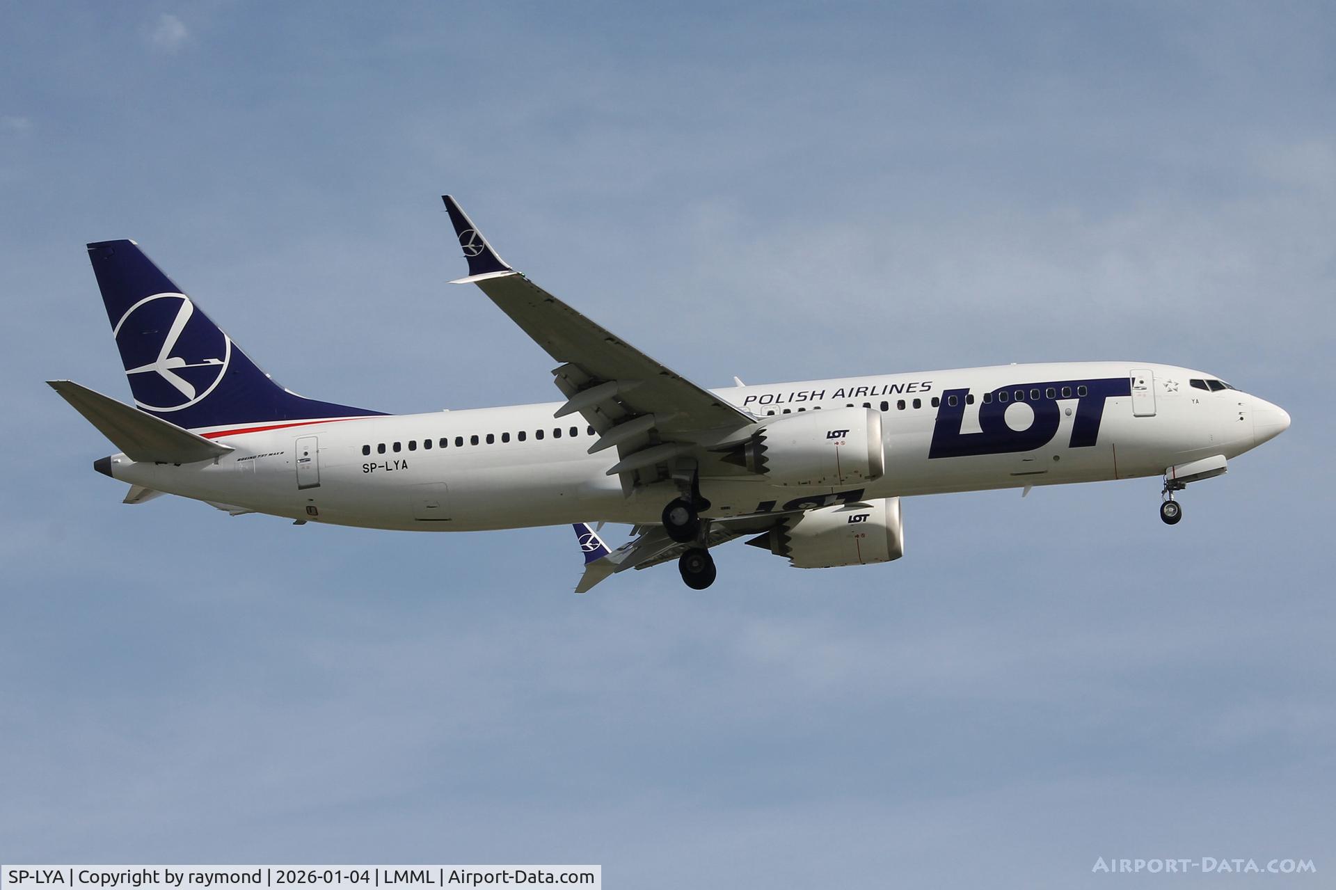 SP-LYA, Boeing 737-8200 MAX C/N 65134, LOT Polish Airlines Boeing 737-8200 MAX reg SP-LYA landing in Malta from Warsaw on a scheduled flight.