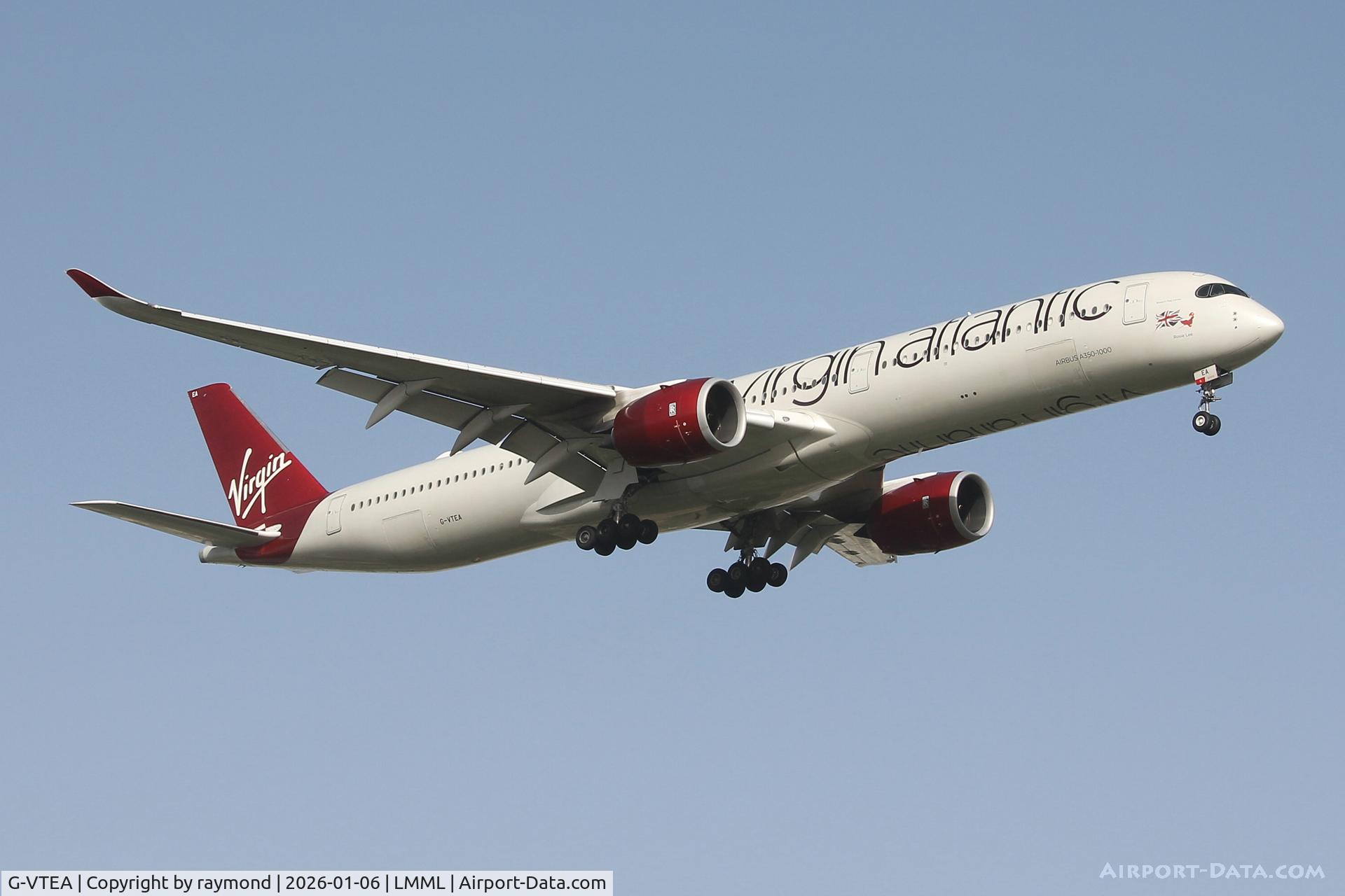 G-VTEA, 2020 Airbus A350-1041 C/N 0426, Airbus A350-1041 reg G-VTEA of Virgin Atlantic on approach for RW13 in Malta. Aircraft arrived for an inspection by LT Malta.