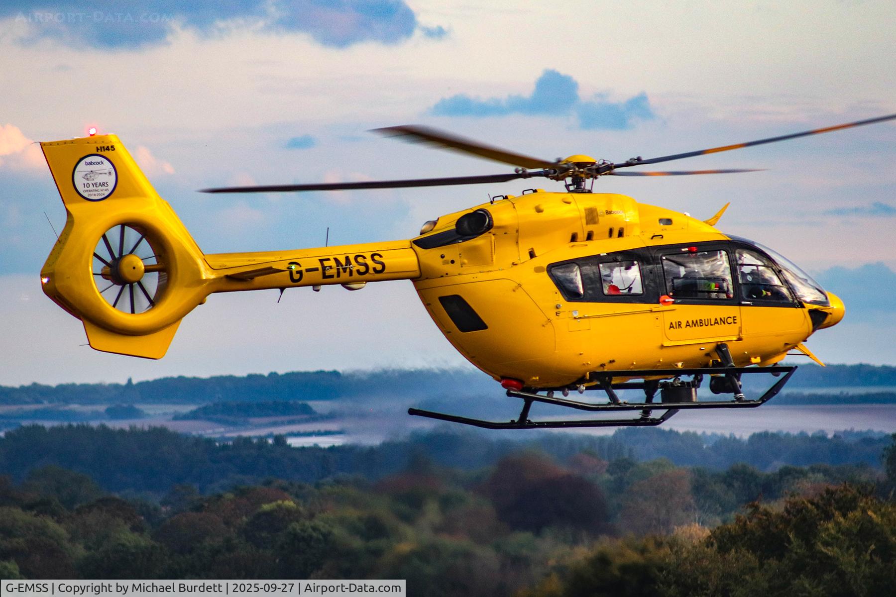 G-EMSS, 2018 Airbus Helicopters EC-145T-2 (BK-117D-2) C/N 20217, Departing Papworth Hospital helipad