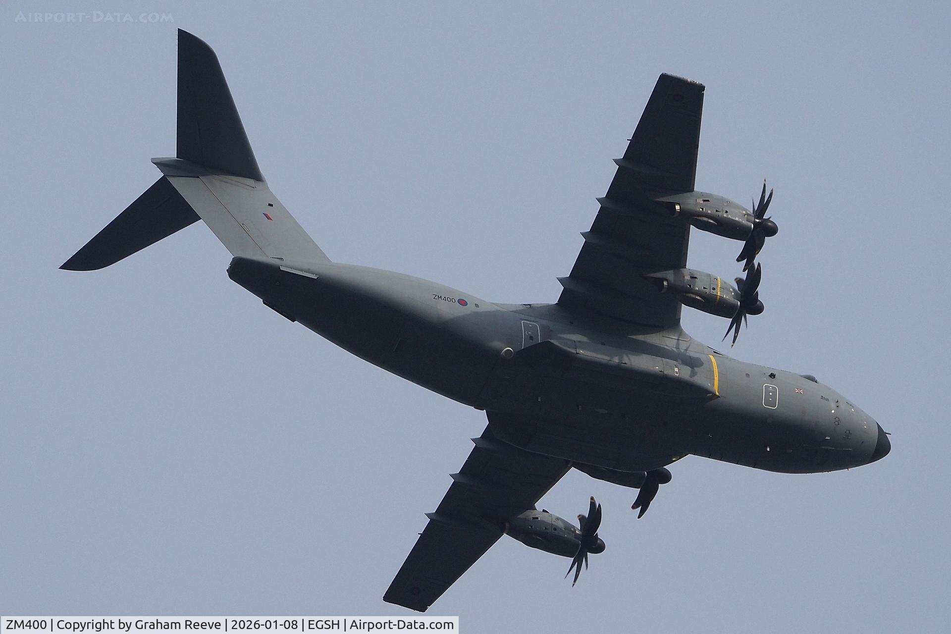 ZM400, 2014 Airbus A400M Atlas C.1 C/N 015, In the circuit at Norwich, passing over Blofield.
