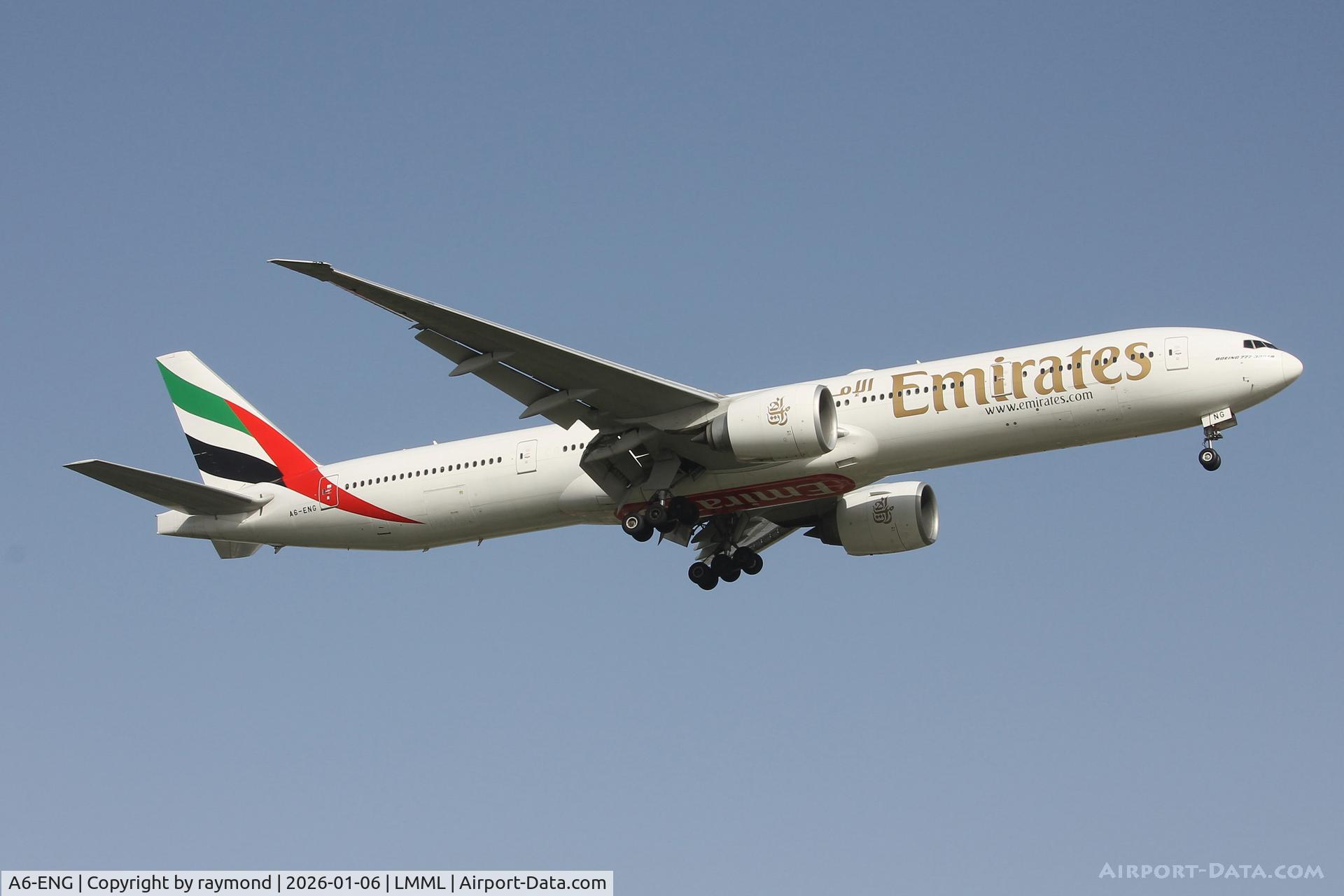 A6-ENG, 2012 Boeing 777-31H/ER C/N 35604, Emirates Airlines Boeing777-31H/ER reg A6-ENG on approach, landing in Malta RW13 from Dubai via Larnaca.