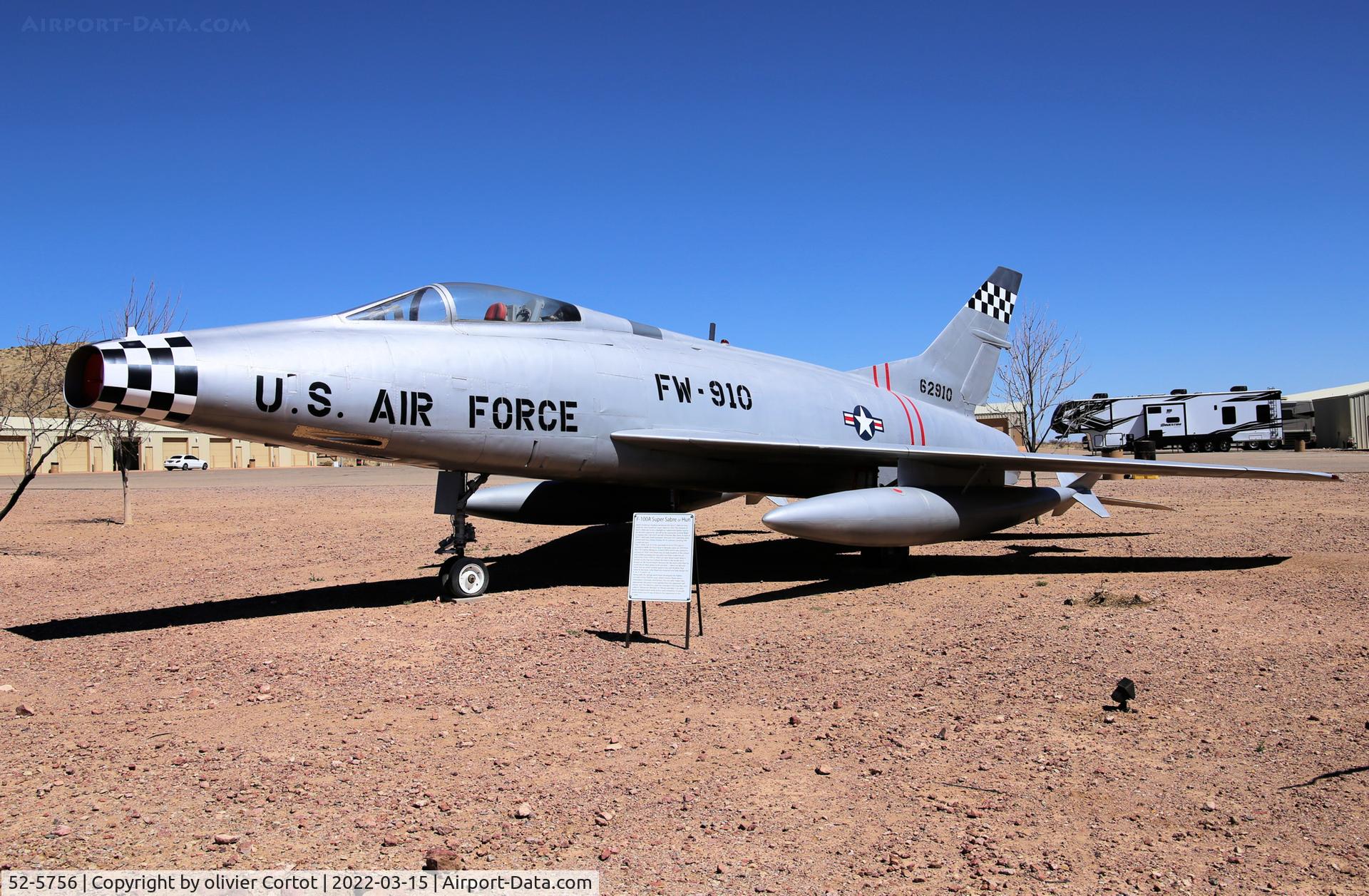 52-5756, 1952 North American F-100A Super Sabre C/N 192-1, now in Wilcox AZ