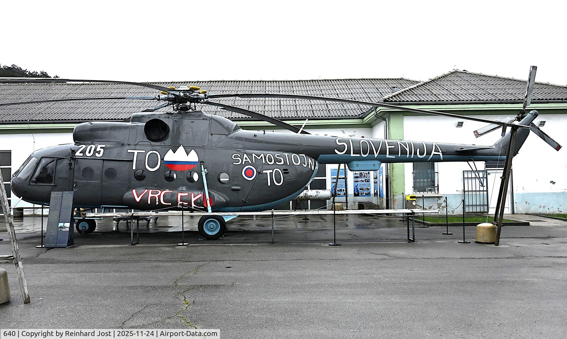 640, Mil Mi-8T Hip C/N Not found 640, This was Polish Air Force Mil-8T c/n 10640, build 1979. It represents  Yugoslavian 205 c/n 12205, which was captured during the Slovenian Indepence War of July 3th, 1991. The titles means Independent Territorial Defense.   At Pivka Military Museum