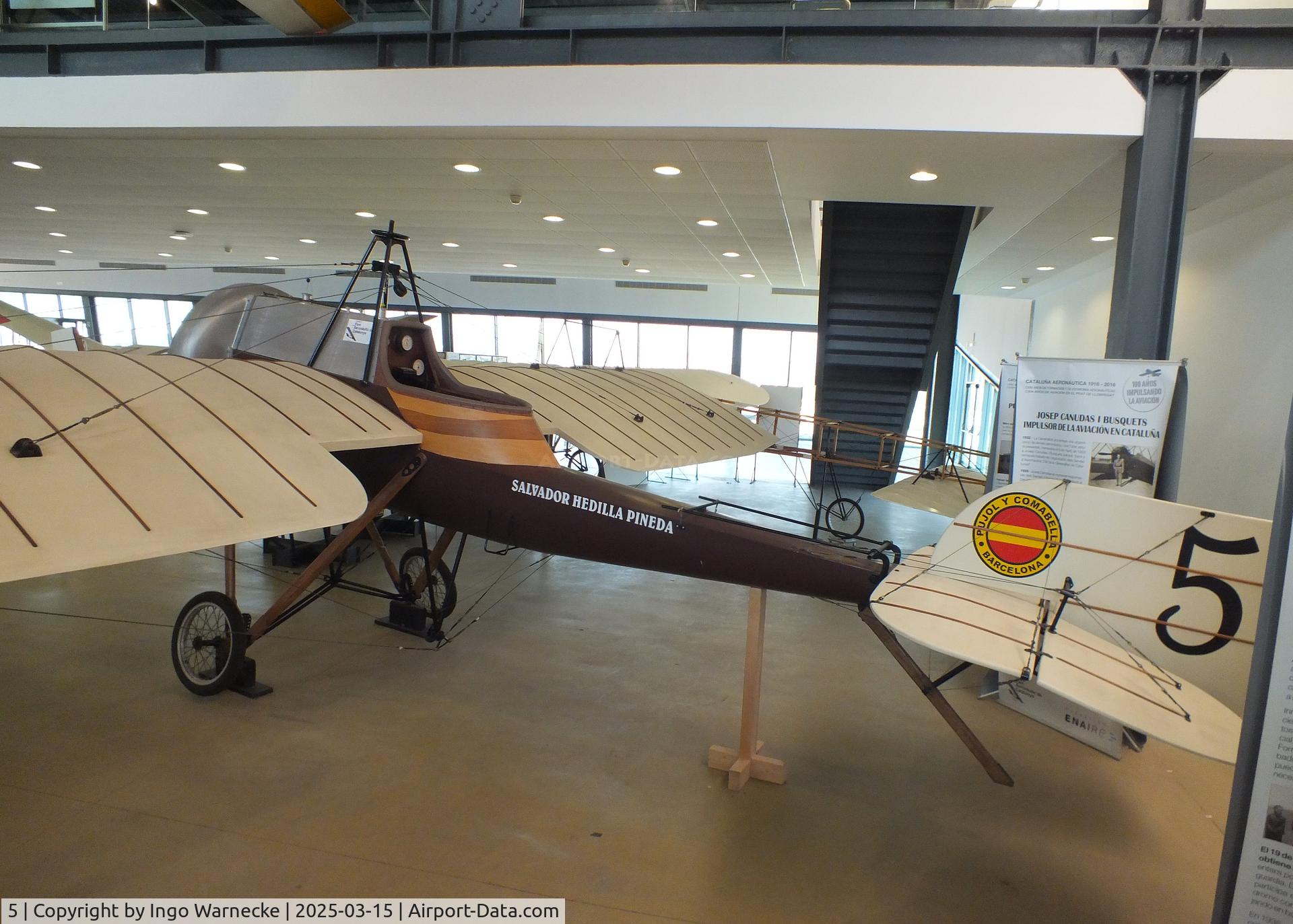 5, 2002 Hedilla 1915 Monocoque II replica C/N 01, Salvador Hedilla Pineda 1916 Monocoque II replica (originally built by Pujol y Comabella Cia, replica built by Asociación Amigos de la Aeronáutica) at the FPAC (Fundació Parc Aeronàutic de Catalunya) Centre Cultural Aeronàutic, Barcelona El Prat airport