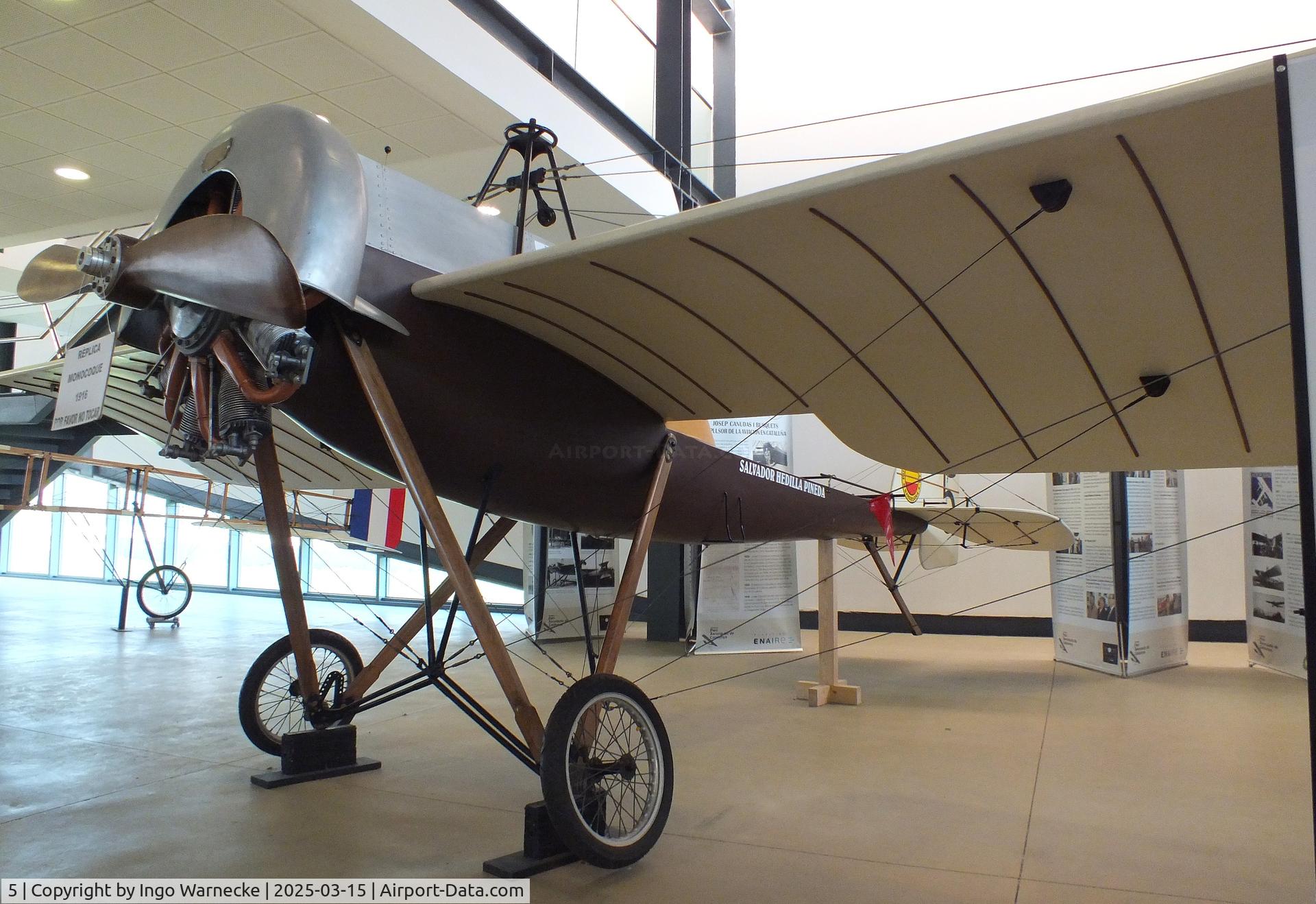 5, 2002 Hedilla 1915 Monocoque II replica C/N 01, Salvador Hedilla Pineda 1916 Monocoque II replica (originally built by Pujol y Comabella Cia, replica built by Asociación Amigos de la Aeronáutica) at the FPAC (Fundació Parc Aeronàutic de Catalunya) Centre Cultural Aeronàutic, Barcelona El Prat airport
