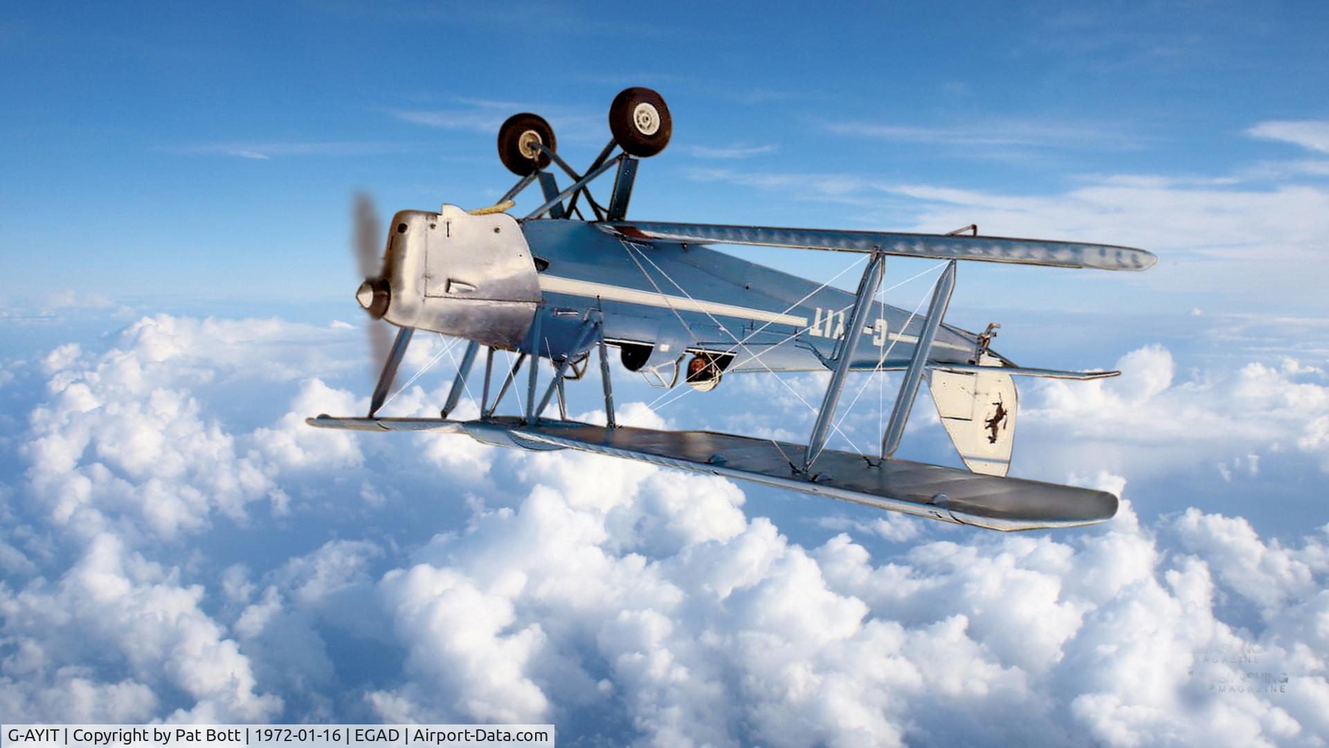 G-AYIT, 1941 De Havilland DH-82A Tiger Moth II C/N 86343, G-AYIT in slow roll above the Comber River, 1972. Photo by Shorts photographer the late Pat Bott in a Cessna 150.