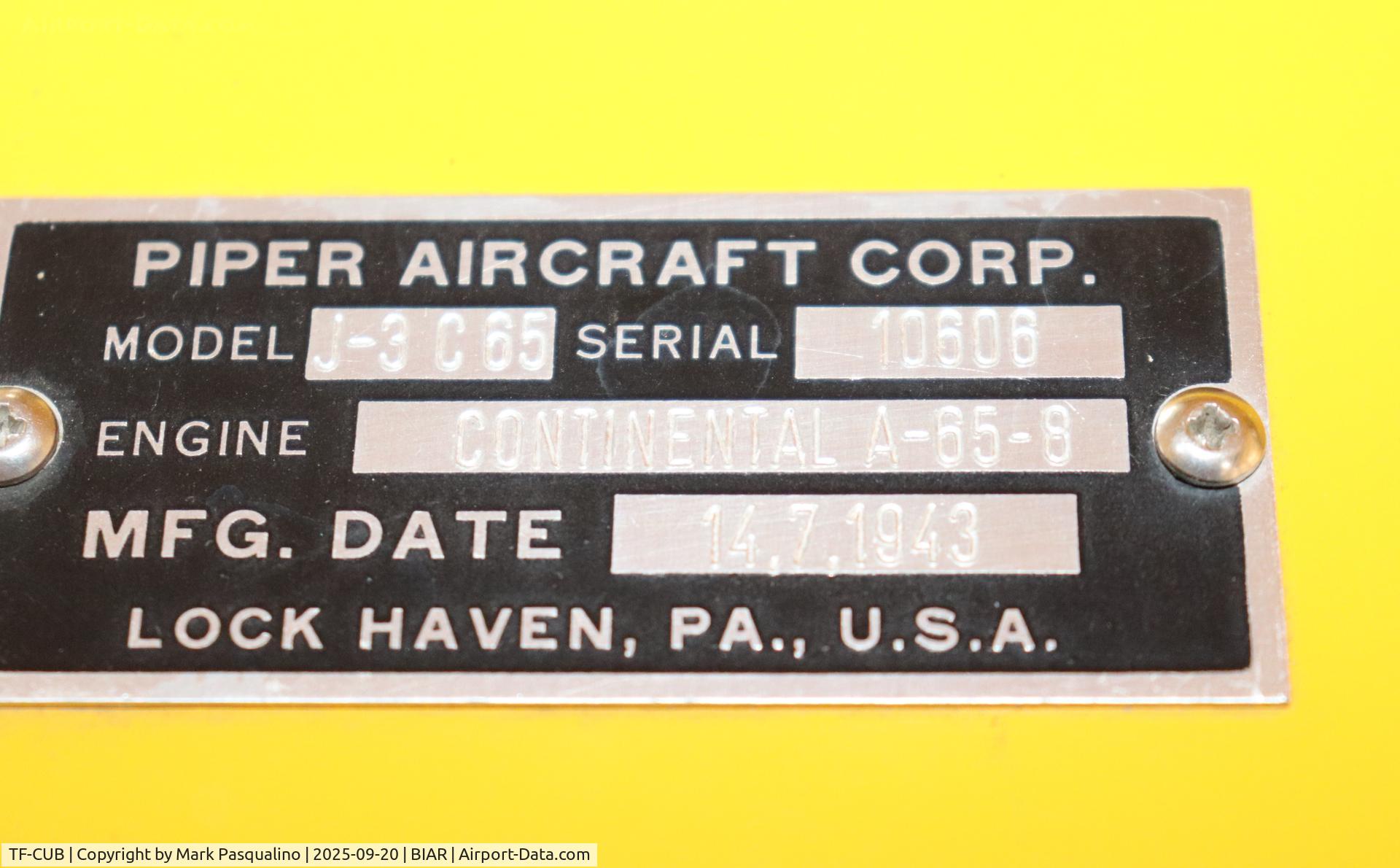 TF-CUB, 1943 Piper L-4H Grasshopper (J3C-65D) C/N 10606, Piper L-4H