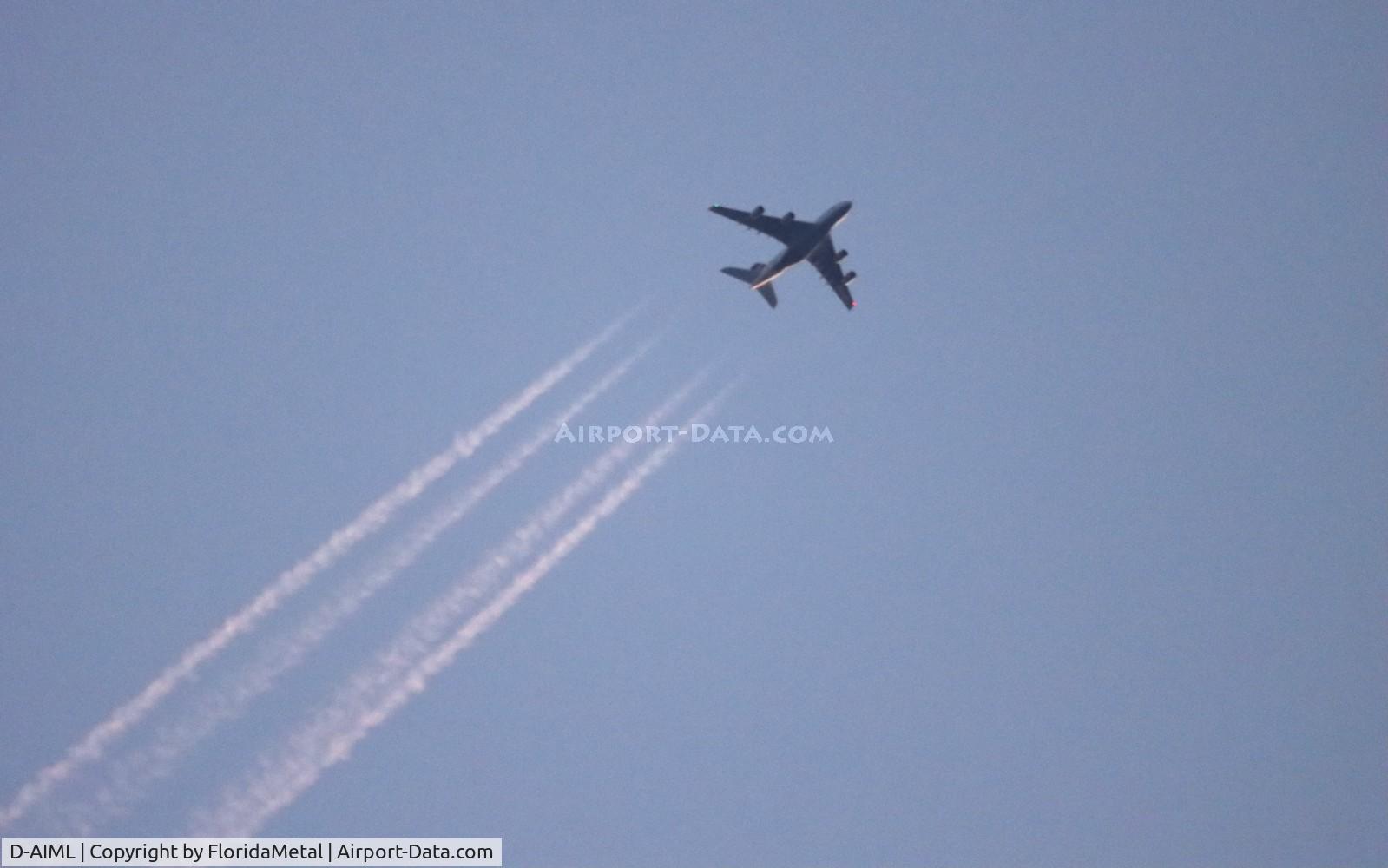 D-AIML, 2013 Airbus A380-841 C/N 149, DLH A388 zx den-muc in flight over Michigan 