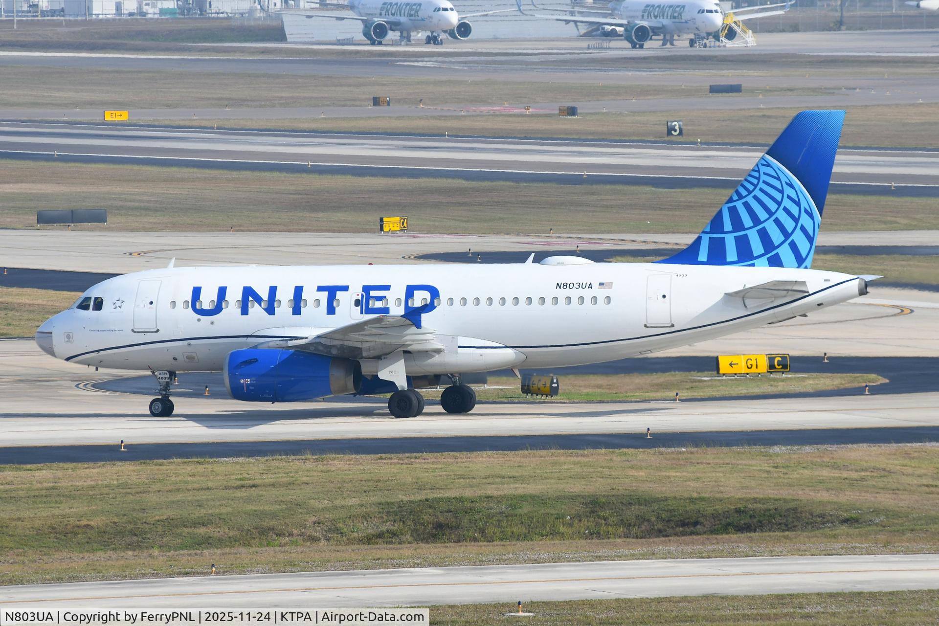 N803UA, 1997 Airbus A319-131 C/N 748, United A319 arriving in TPA