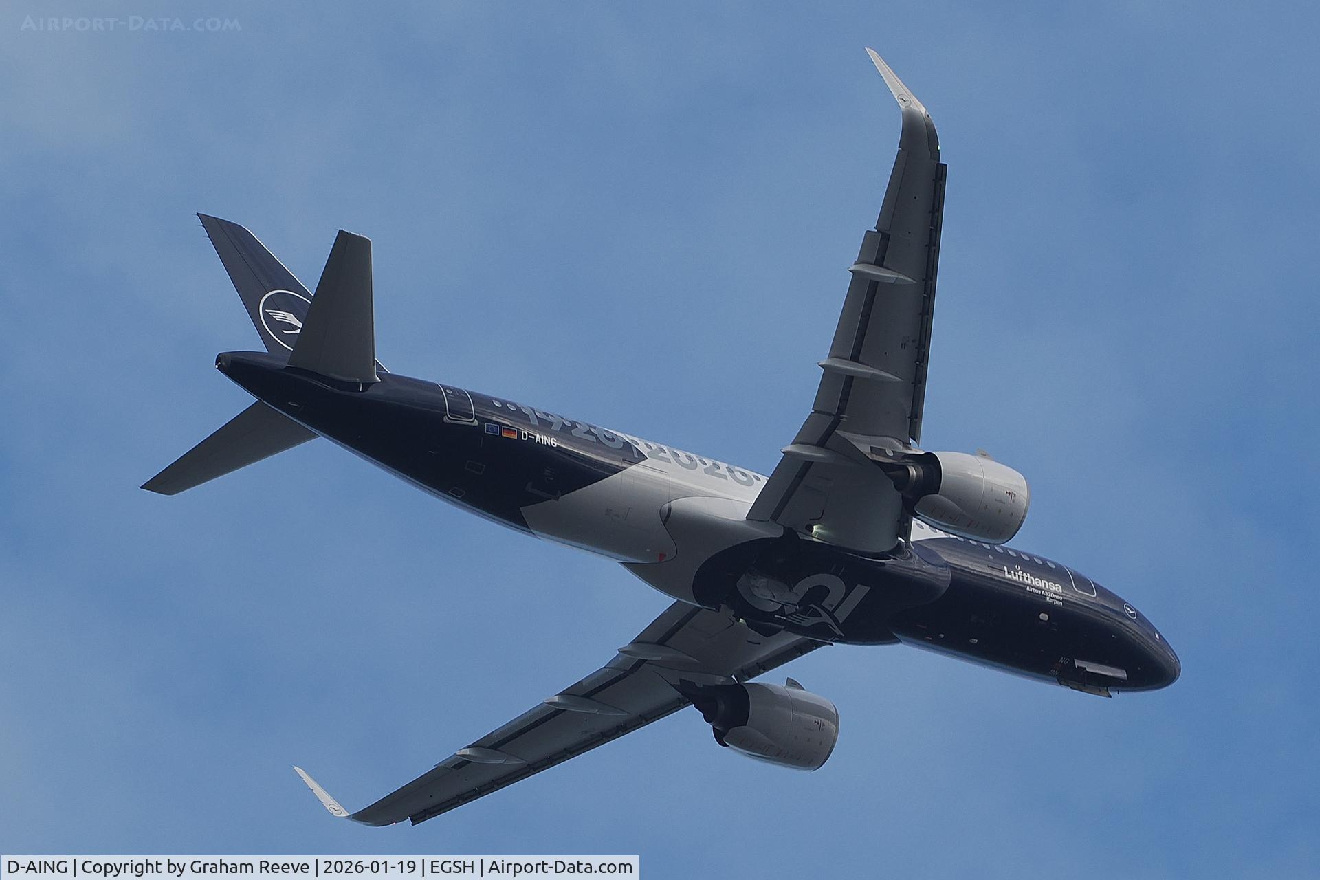 D-AING, 2017 Airbus A320-271N C/N 7588, Departing from Norwich.