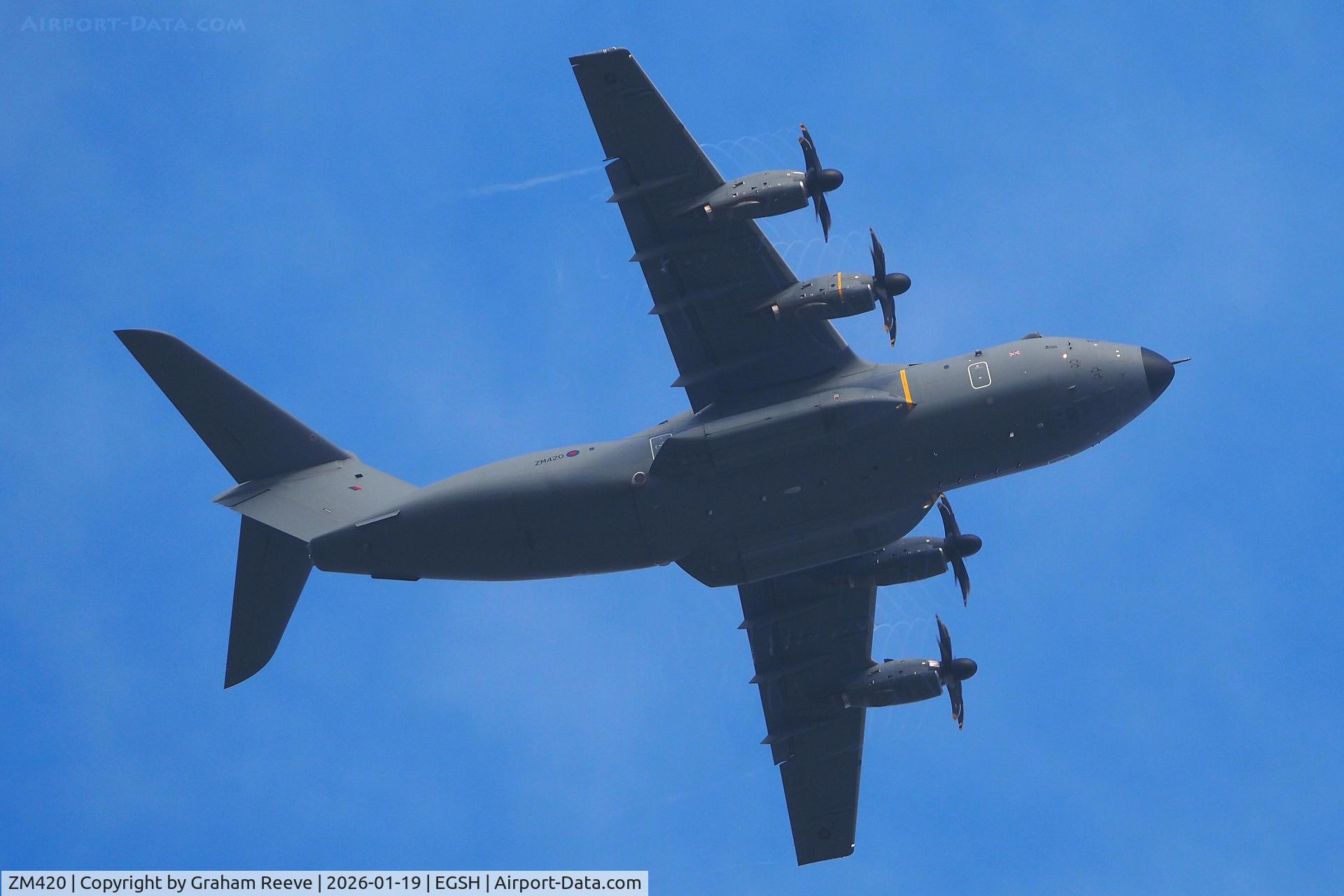 ZM420, Airbus 400M-180 Atlas C.1 C/N 056, Departing from Norwich.