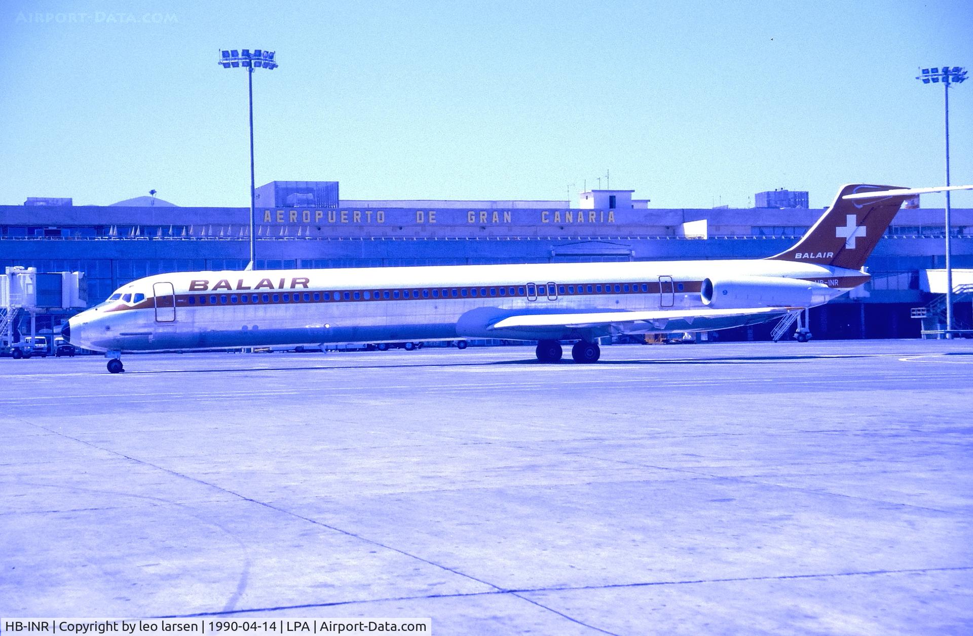 HB-INR, 1985 McDonnell Douglas MD-82 (DC-9-82) C/N 49227, Las Palmas 14.4.1990
