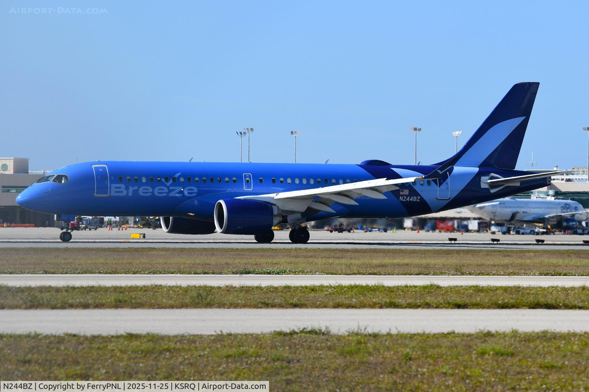 N244BZ, 2024 Airbus A220-371 C/N 55318, Breeze A223 arriving in SRQ