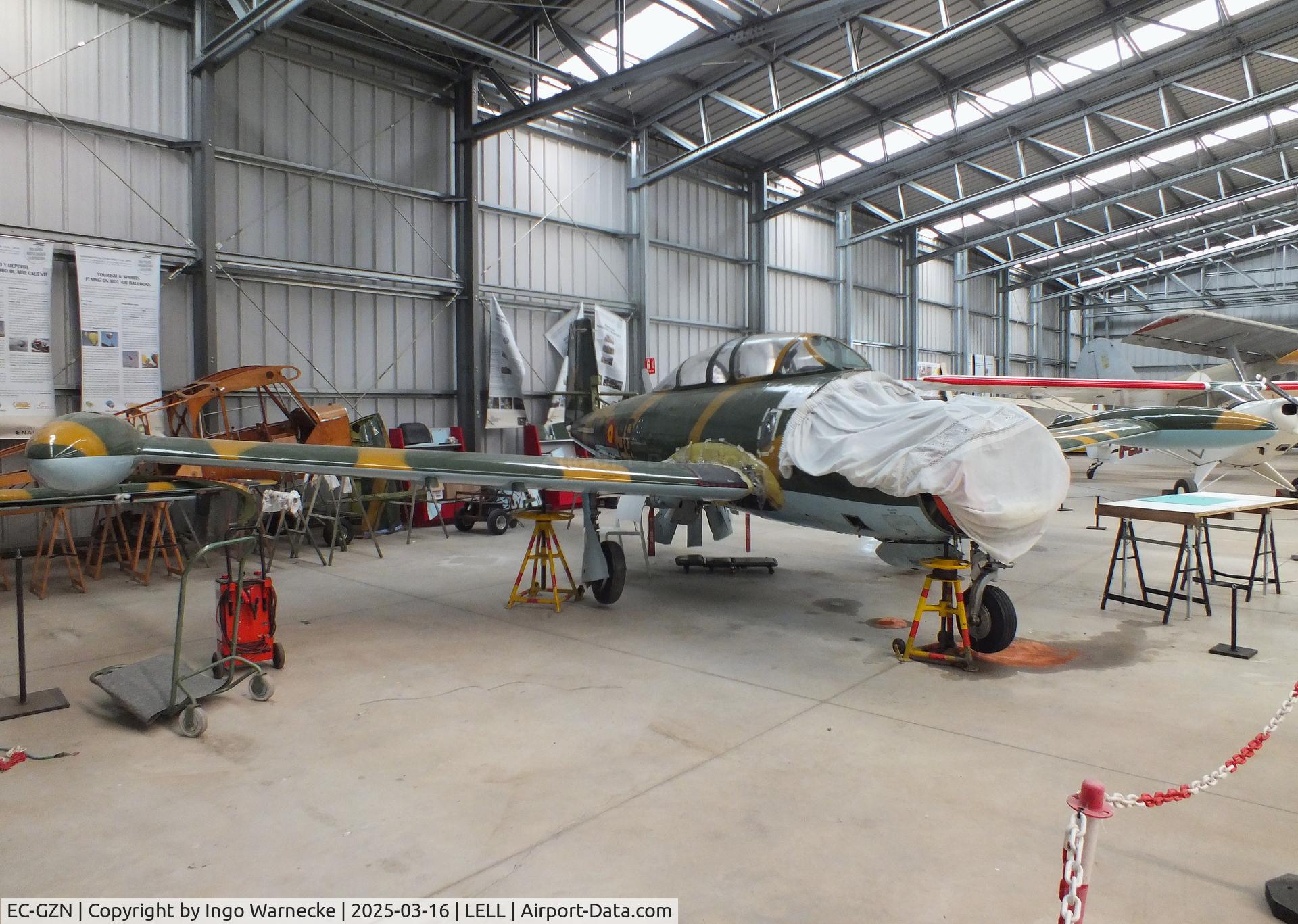 EC-GZN, Hispano HA-220D Saeta C/N 22/103, Hispano HA-220D Super Saeta undergoing maintenance at the FPAC (Fundació Parc Aeronàutic de Catalunya) Museu Aeronàutic de Catalunya at Sabadell airport
