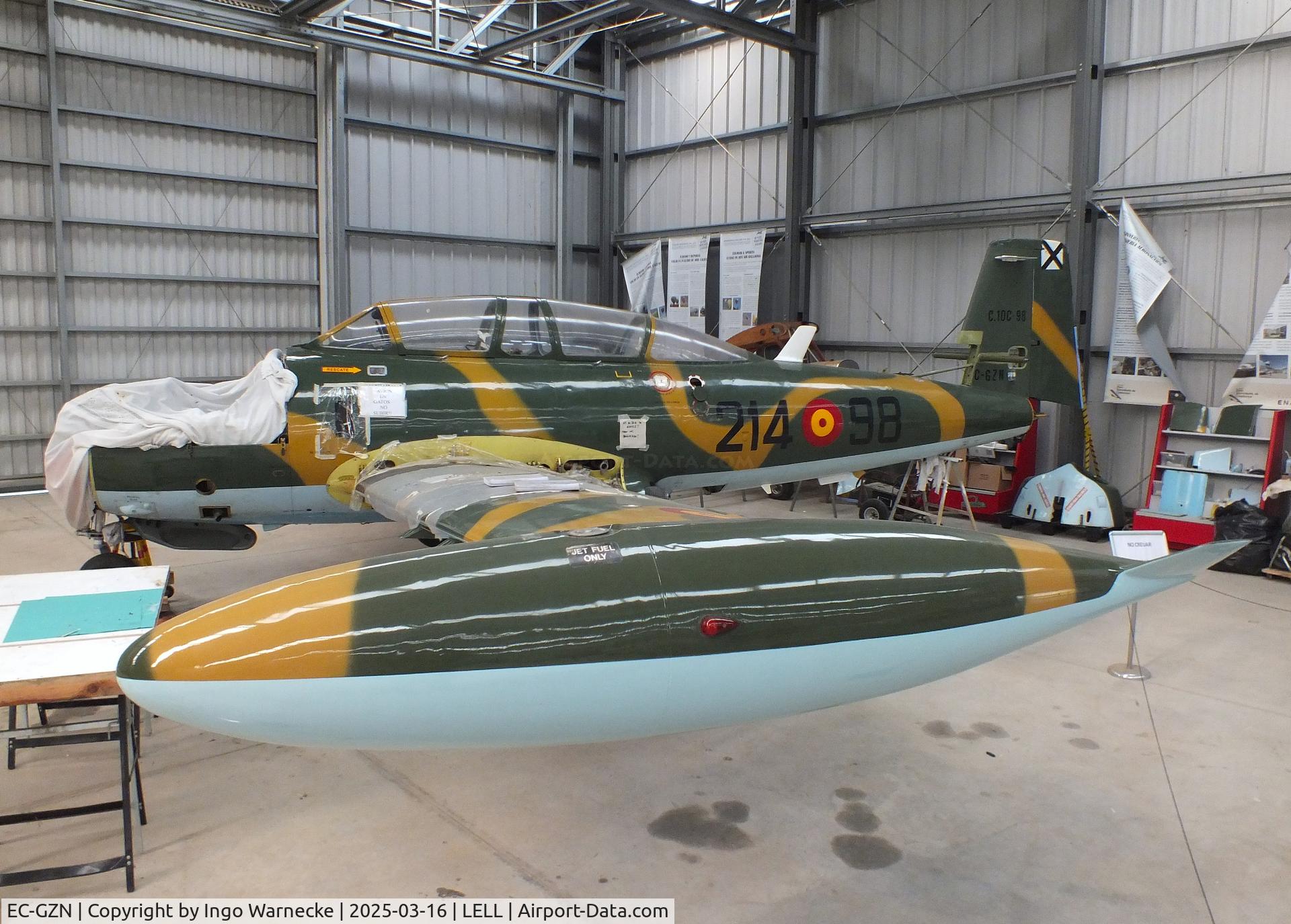 EC-GZN, Hispano HA-220D Saeta C/N 22/103, Hispano HA-220D Super Saeta undergoing maintenance at the FPAC (Fundació Parc Aeronàutic de Catalunya) Museu Aeronàutic de Catalunya at Sabadell airport