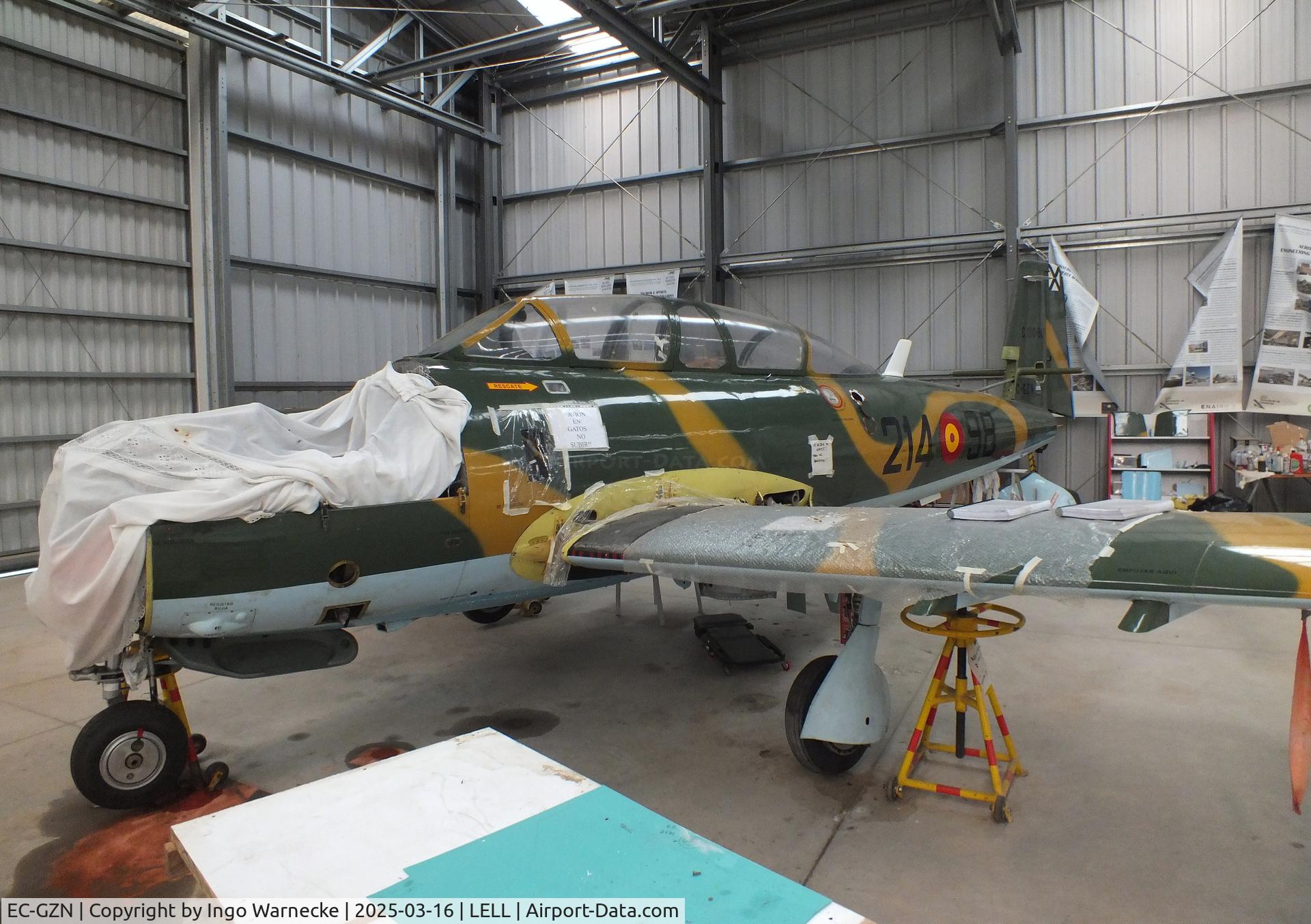 EC-GZN, Hispano HA-220D Saeta C/N 22/103, Hispano HA-220D Super Saeta undergoing maintenance at the FPAC (Fundació Parc Aeronàutic de Catalunya) Museu Aeronàutic de Catalunya at Sabadell airport