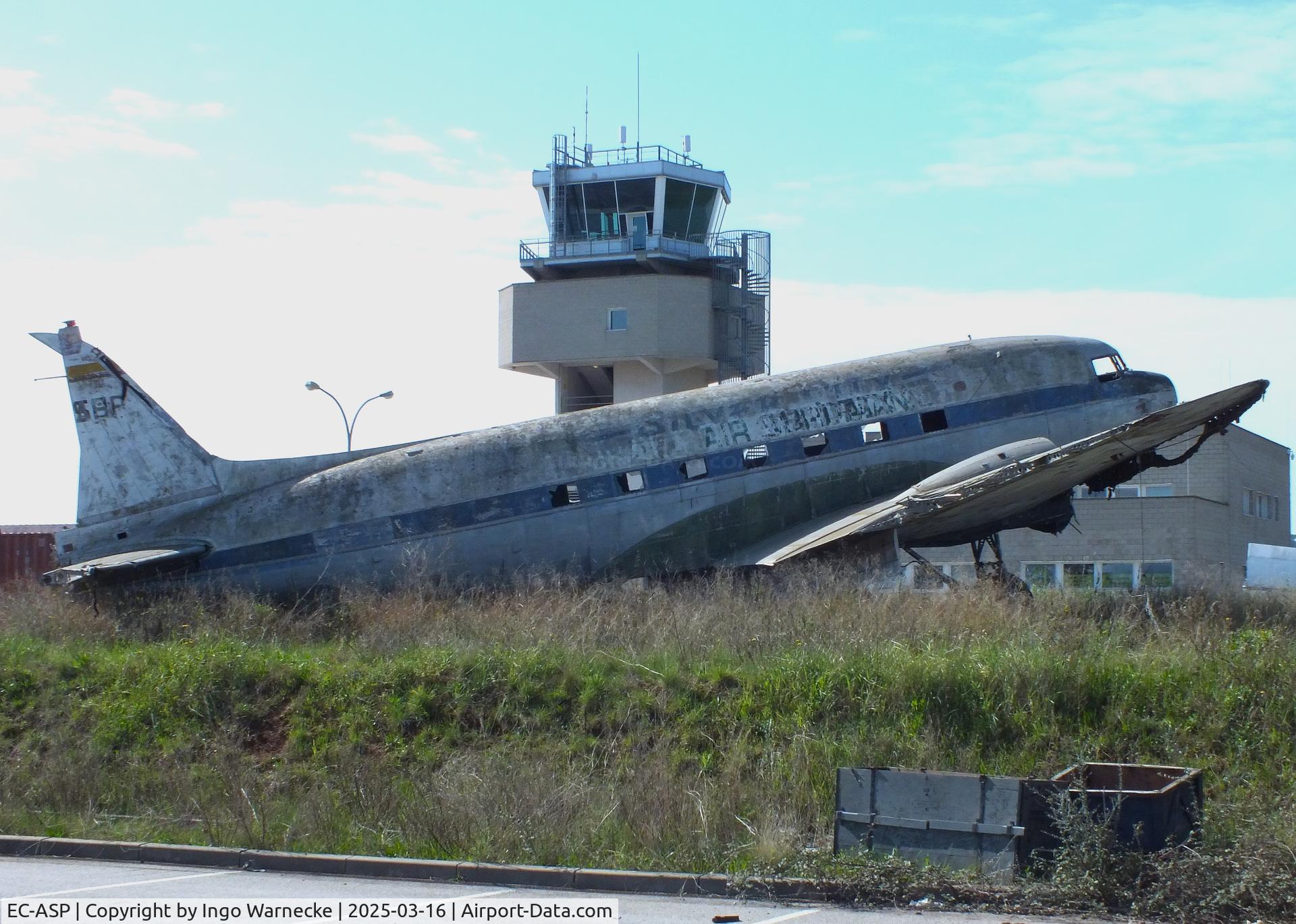 EC-ASP, 1944 Douglas C-47 Dakota 3 C/N 26980, Douglas C-47 Dakota 3 (minus rudders/engines/ailerons/nose cone) in dire need of restoration at the FPAC (Fundació Parc Aeronàutic de Catalunya) Museu Aeronàutic de Catalunya at Sabadell airport