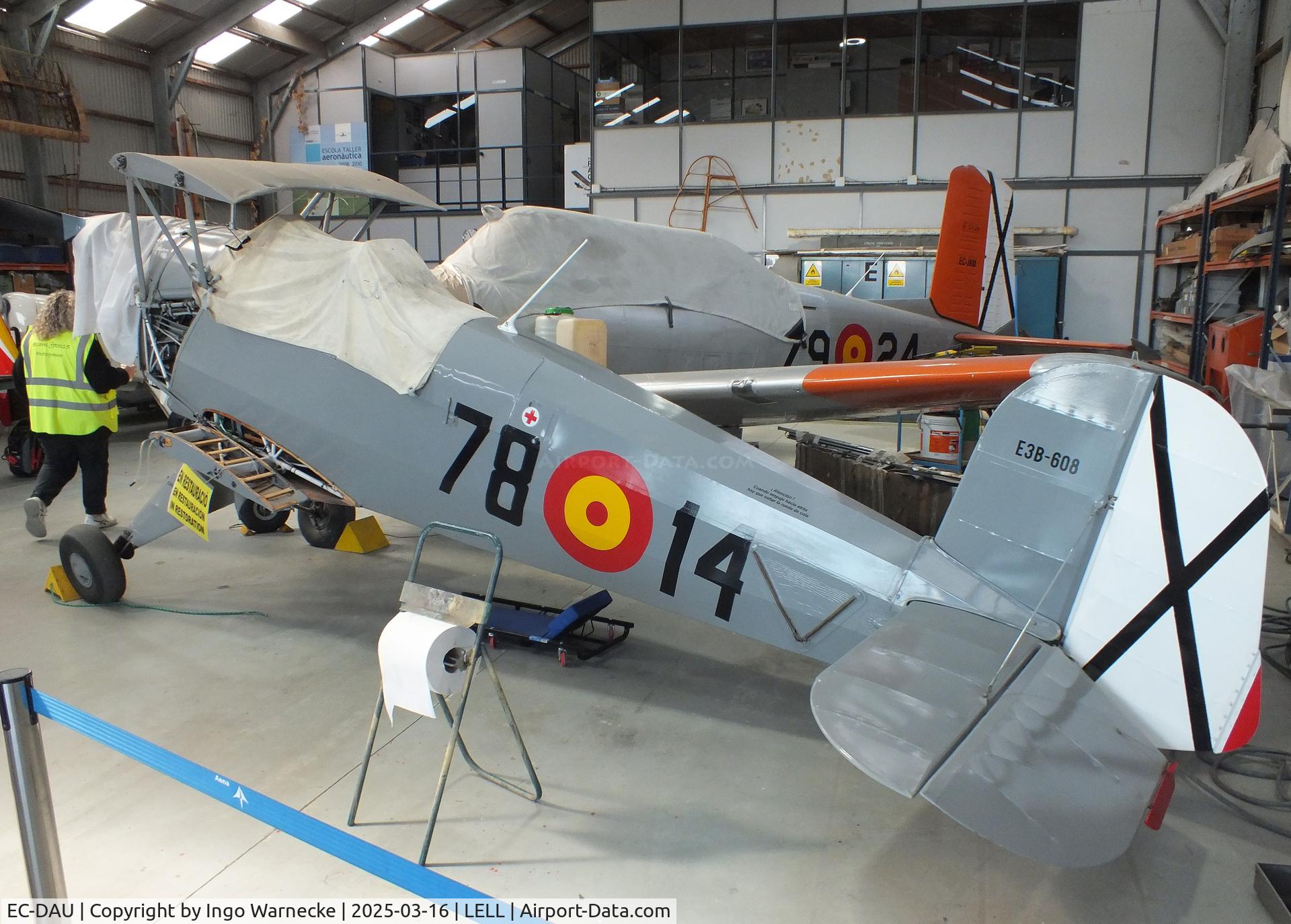 EC-DAU, CASA 1-131E Jungmann C/N 2103, CASA 1.131E (E3B) (spanish license built Bücker Bü 131 Jungmann, wings dismounted) being restored at the FPAC (Fundació Parc Aeronàutic de Catalunya) Museu Aeronàutic de Catalunya at Sabadell airport