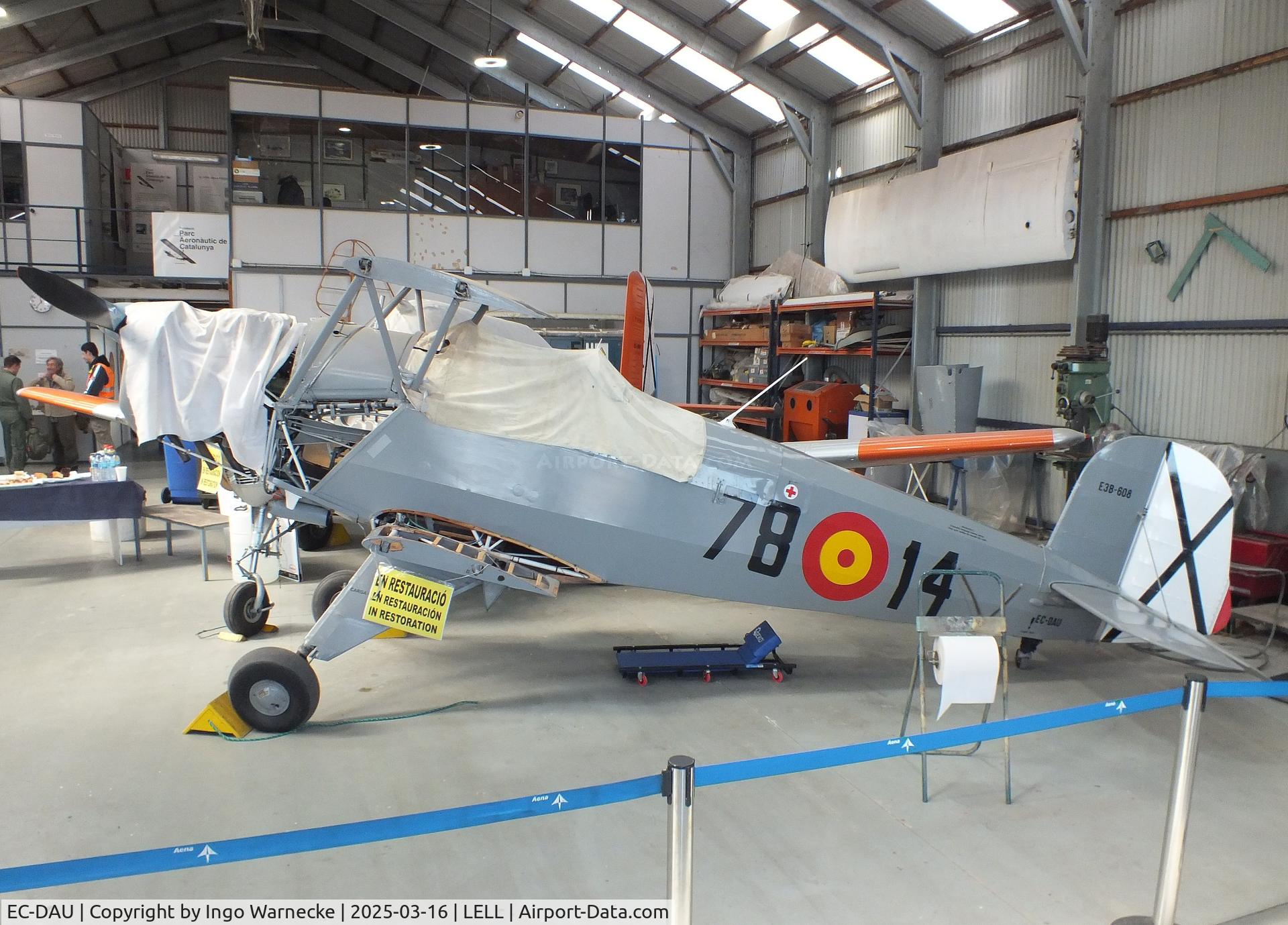 EC-DAU, CASA 1-131E Jungmann C/N 2103, CASA 1.131E (E3B) (spanish license built Bücker Bü 131 Jungmann, wings dismounted) being restored at the FPAC (Fundació Parc Aeronàutic de Catalunya) Museu Aeronàutic de Catalunya at Sabadell airport