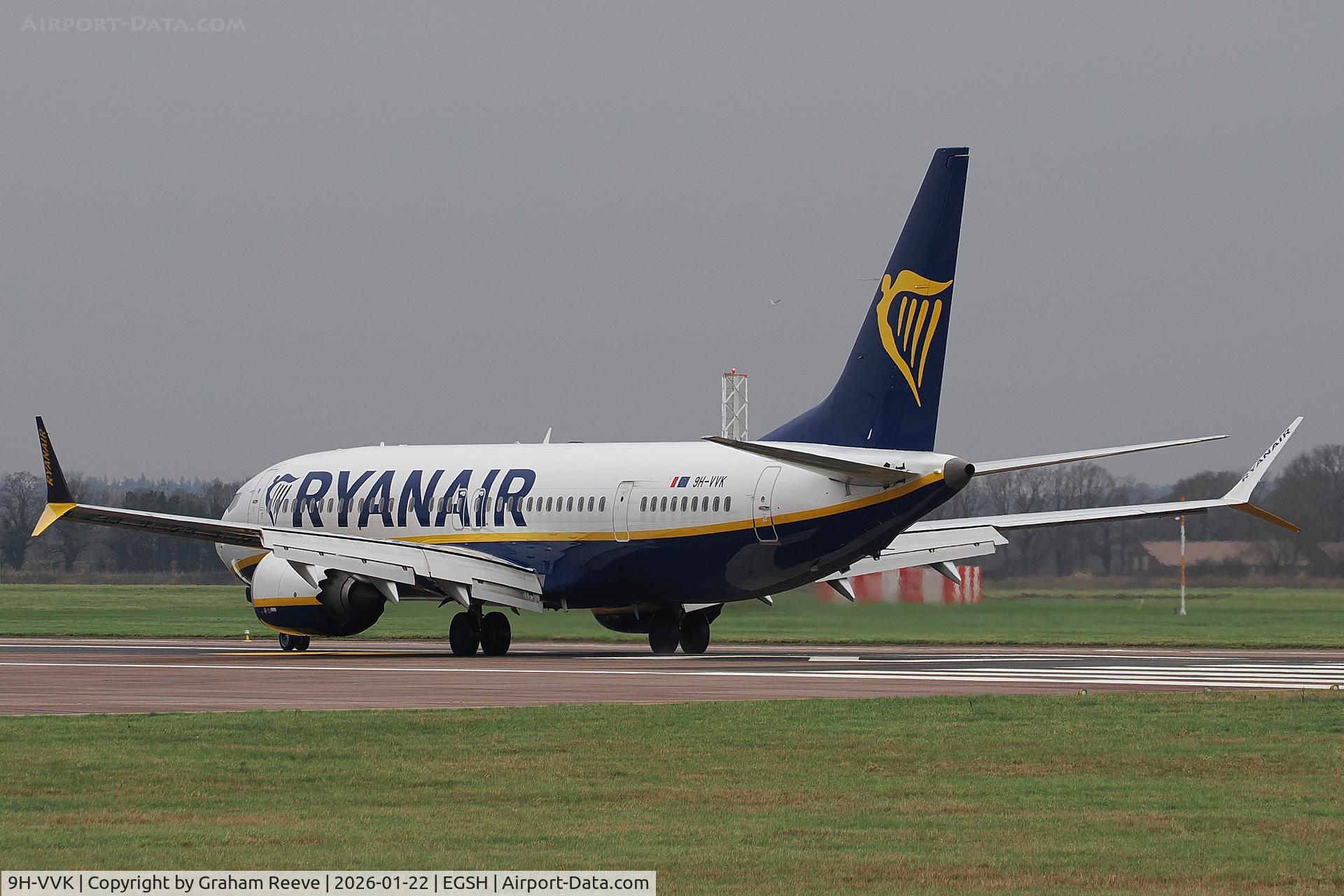 9H-VVK, 2023 Boeing 737-8-200 Max C/N 62363, Just landed at Norwich.
