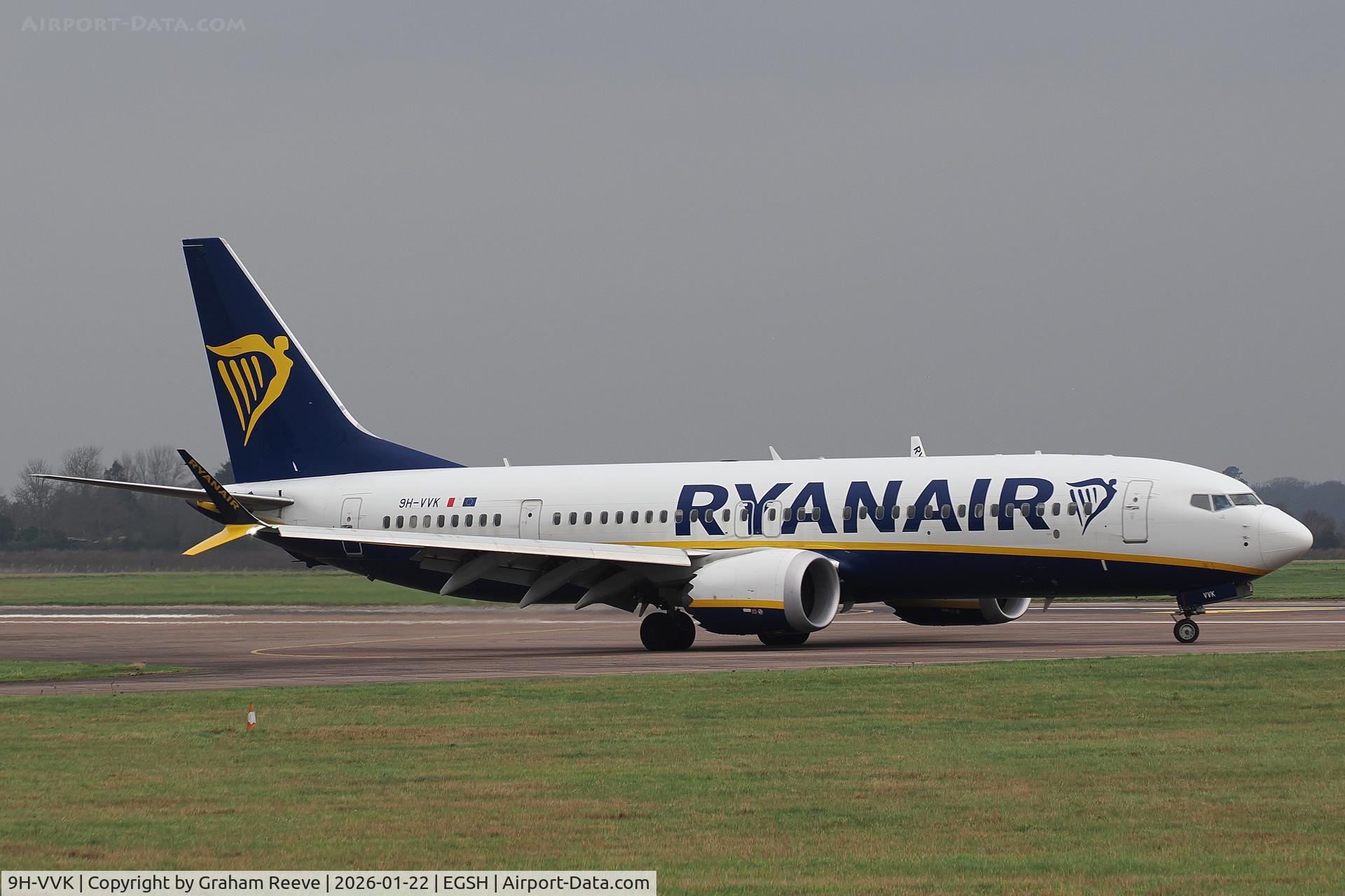 9H-VVK, 2023 Boeing 737-8-200 Max C/N 62363, Just landed at Norwich.