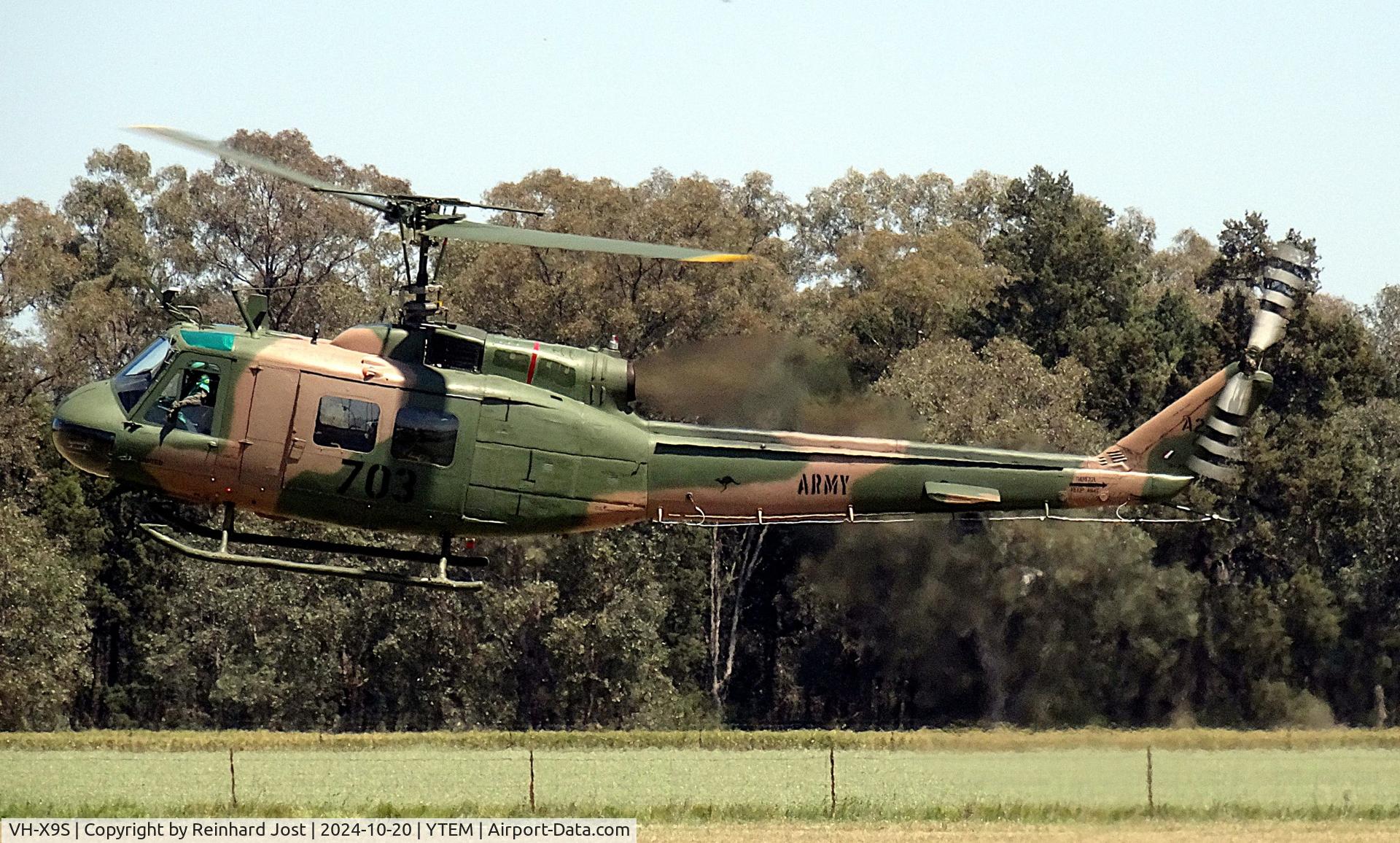 VH-X9S, Bell UH-1H Iroqouis C/N 11-703, Iroquois (ex68-15415) in Australian Army colors as A2-703 at Warbirds Downunder 2024, Temora, NSW