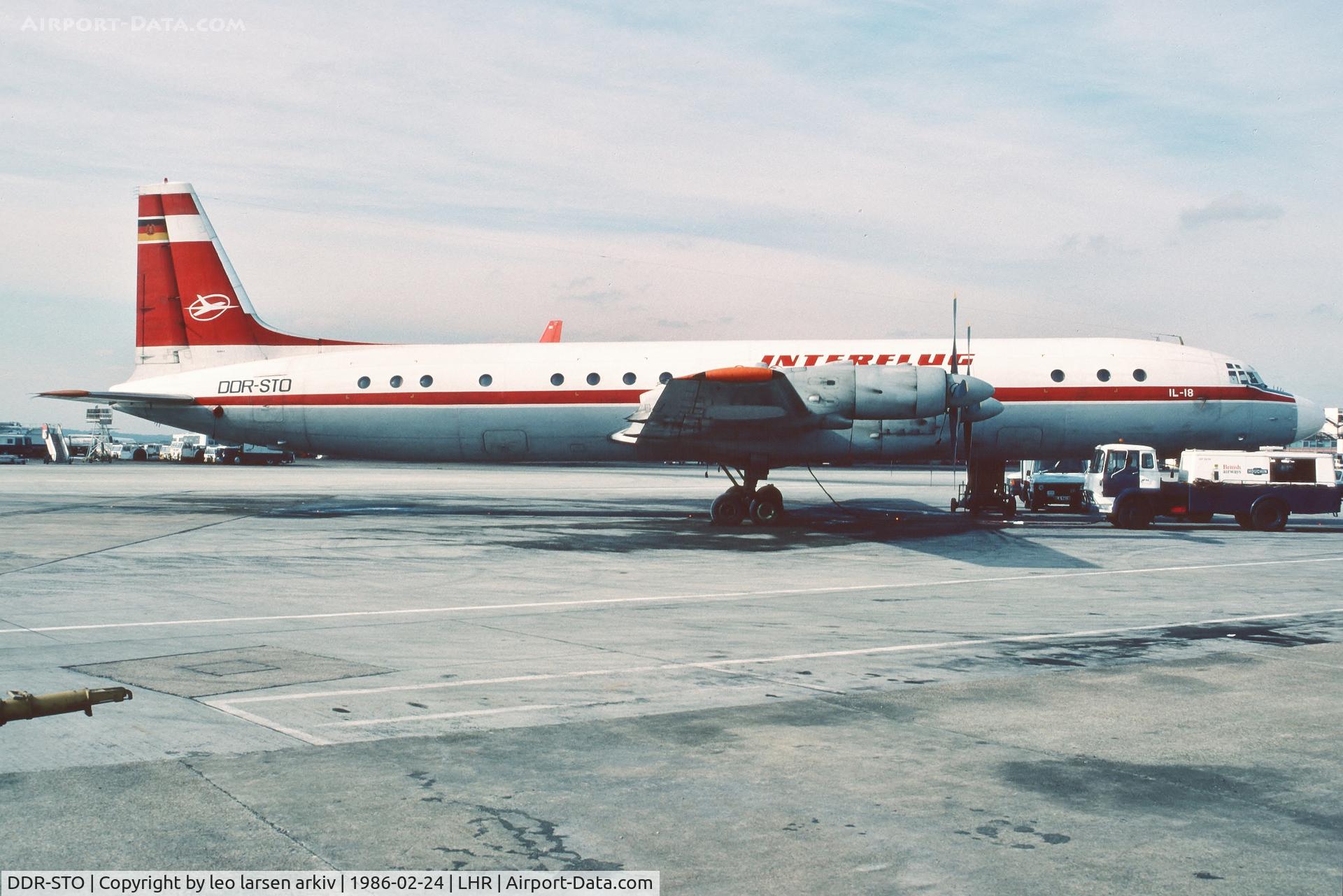 DDR-STO, 1968 Ilyushin Il-18D C/N 18 801 09 04, London LHR 24.2.1986