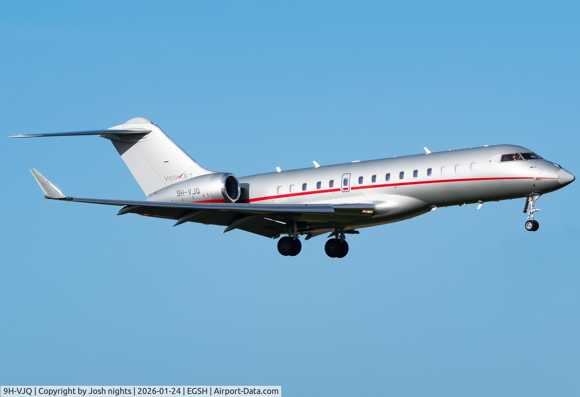 9H-VJQ, 2015 Bombardier BD-700-1A10 Global 6000 C/N 9691, Arriving From Luton as 'VJT809'.