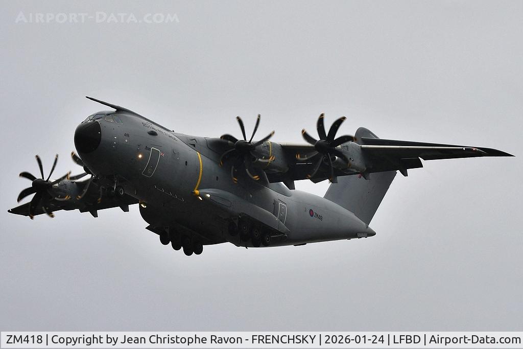 ZM418, 2018 Airbus A400M-180 Atlas C.1 C/N 056, Brize Norton (BZZ)	Bordeaux (BOD)	RRR4328