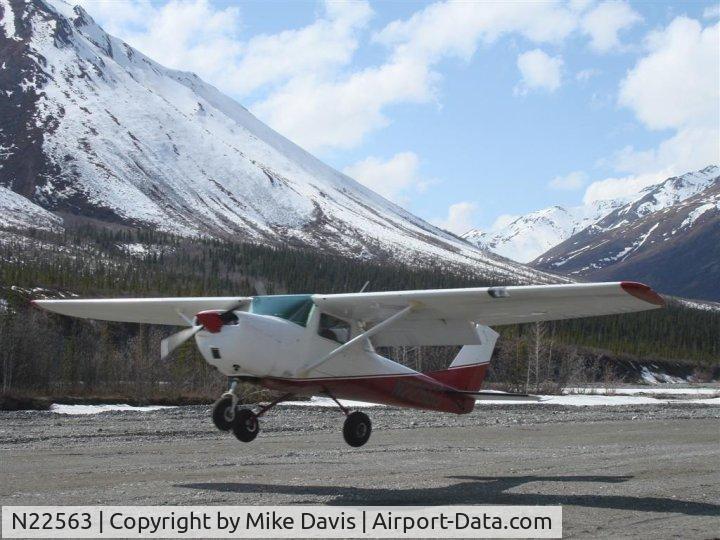 N22563, 1968 Cessna 150H C/N 15068364, N22563 landing at Wood River Lodge in the Alaska Range