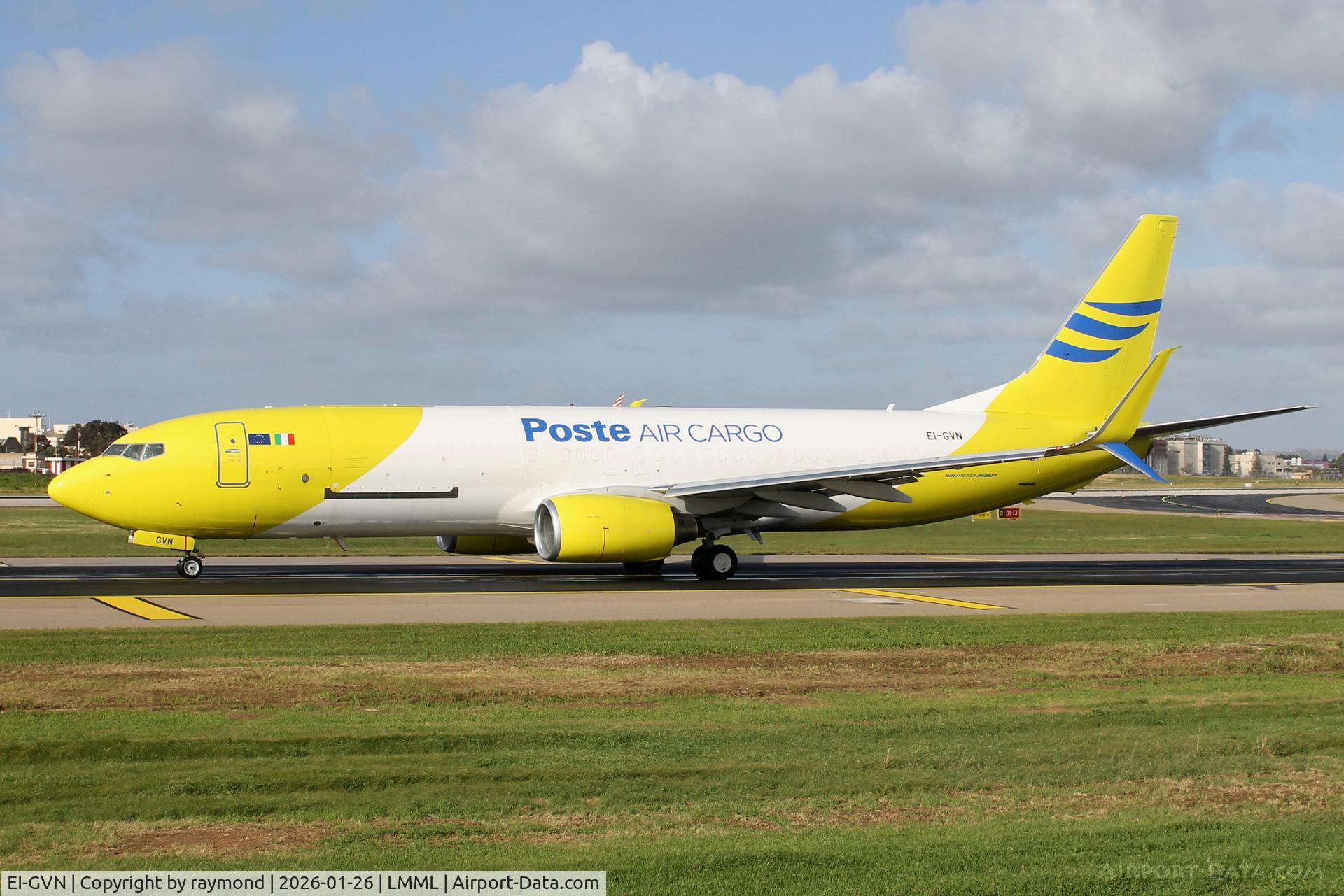 EI-GVN, 2006 Boeing 737-8K5 C/N 34684, Boeing 737-8K5 reg EI-GVN of Poste Air Cargo taxiing out for departure from Malta.
