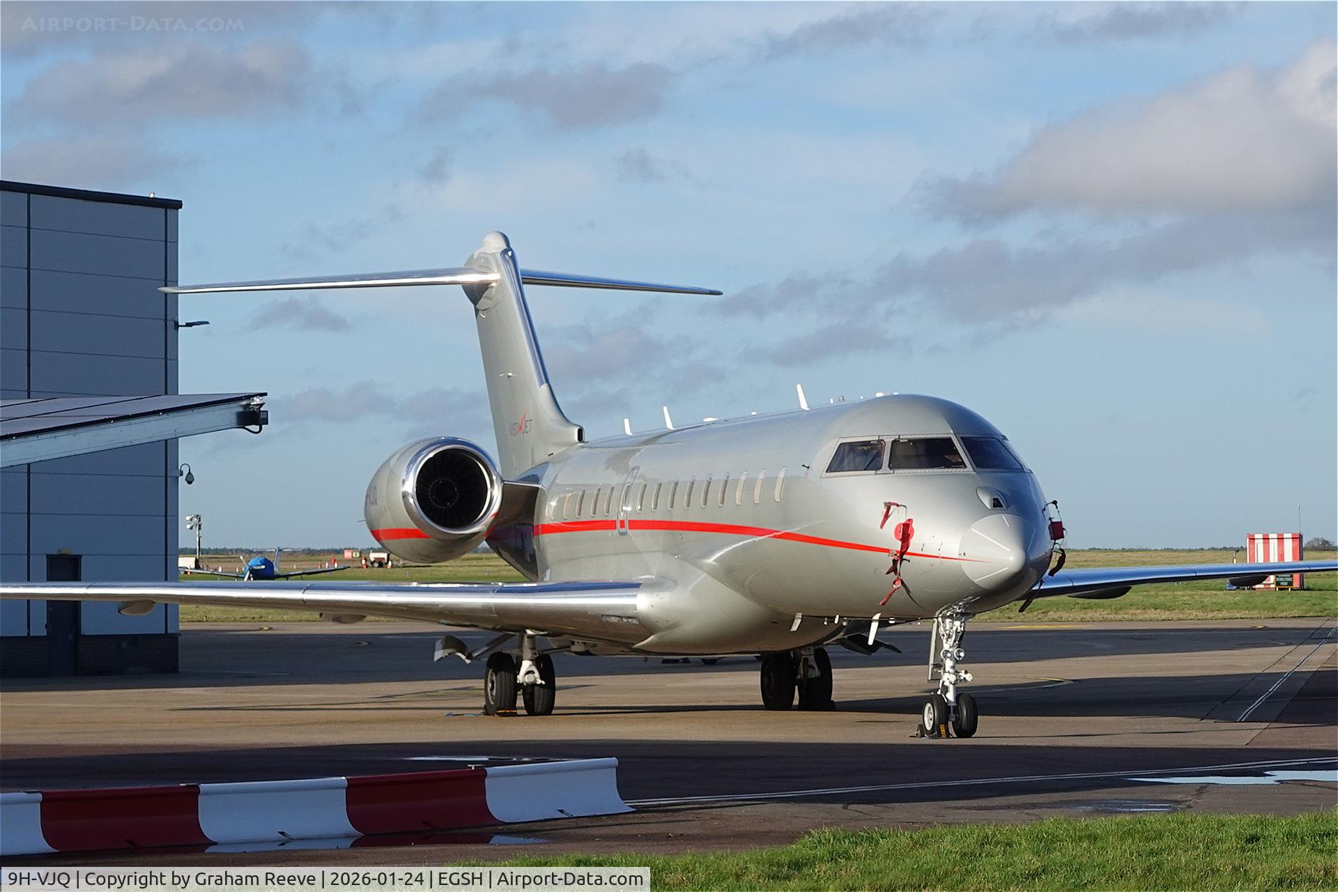 9H-VJQ, 2015 Bombardier BD-700-1A10 Global 6000 C/N 9691, Parked at Norwich.