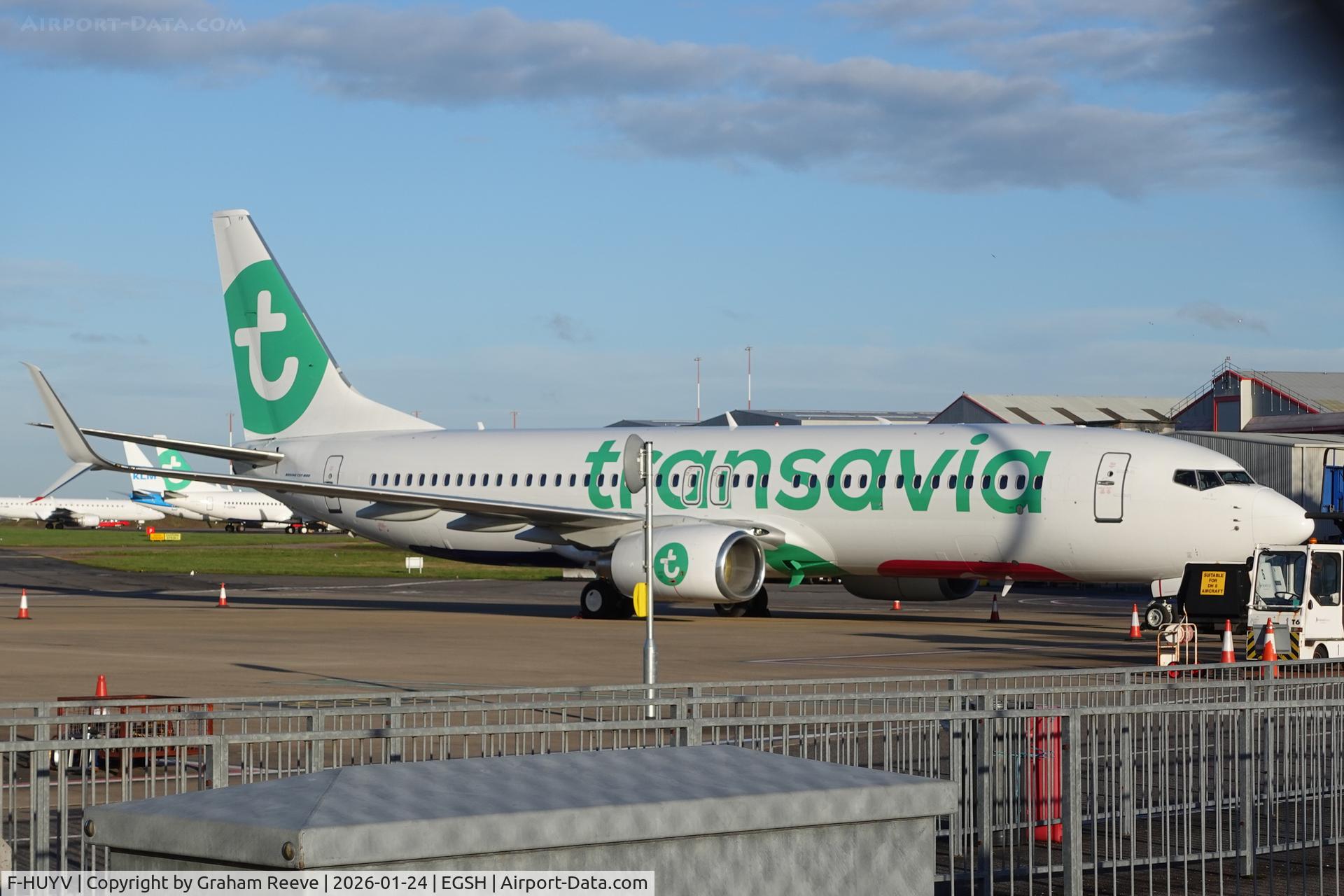 F-HUYV, 2011 Boeing 737-8K5 C/N 37253, Parked on stand at Norwich.