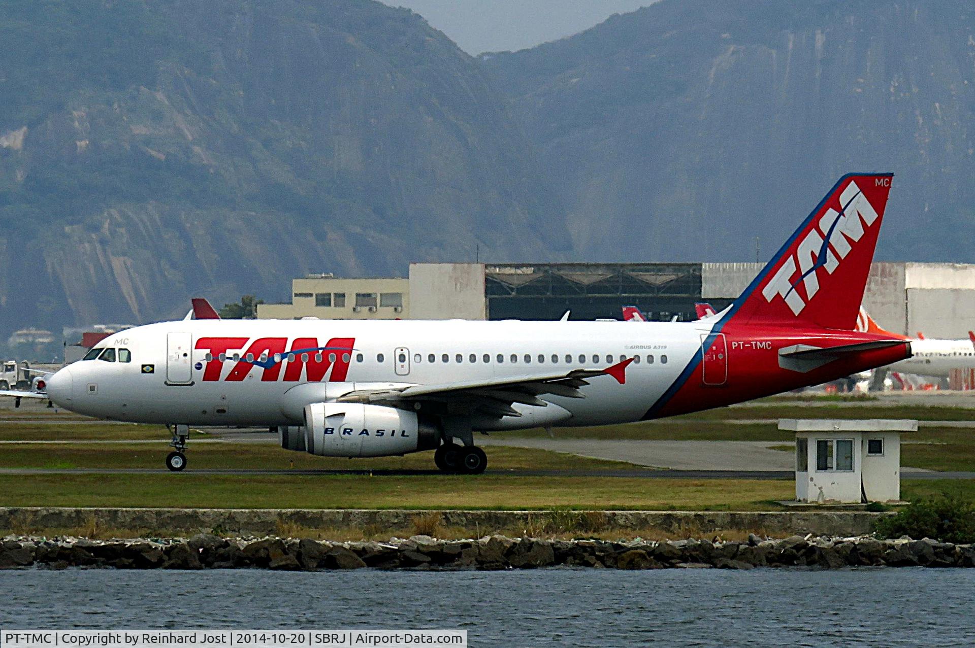 PT-TMC, 2010 Airbus A319-132 C/N 4171, TAM A319 at Rio de Janeiro - Santos Dumont Airport as seen from the ferry Rio - Niteroi