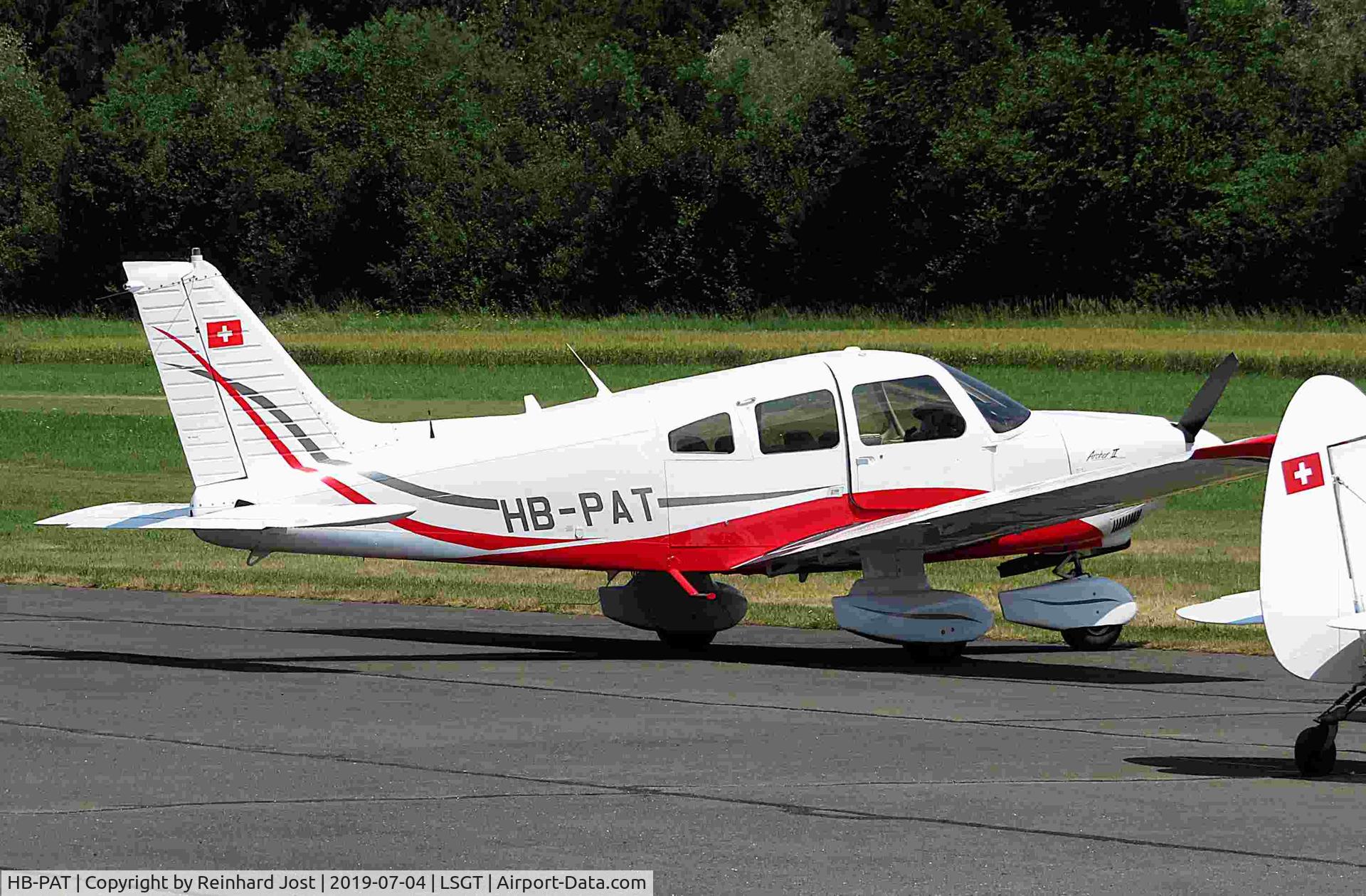 HB-PAT, 1976 Piper PA-28-180 Cherokee C/N 28-7690245, In new colors at La Gruyere Airfield near Epagny, Switzerland