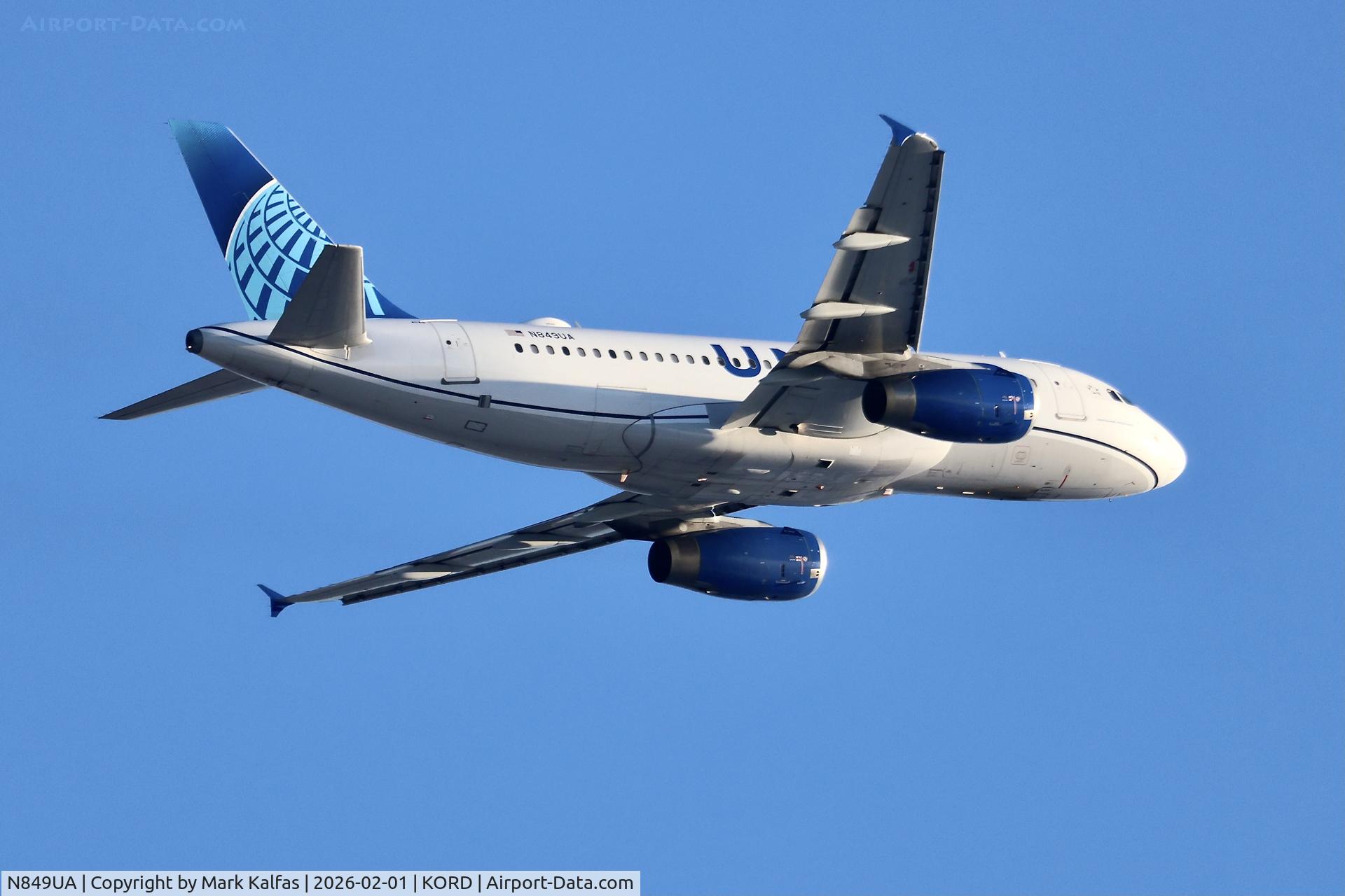 N849UA, 2002 Airbus A319-131 C/N 1649, A319 United Airlines Airbus 319-131 N849UA, UA793 ORD-DFW departing on 28C KORD