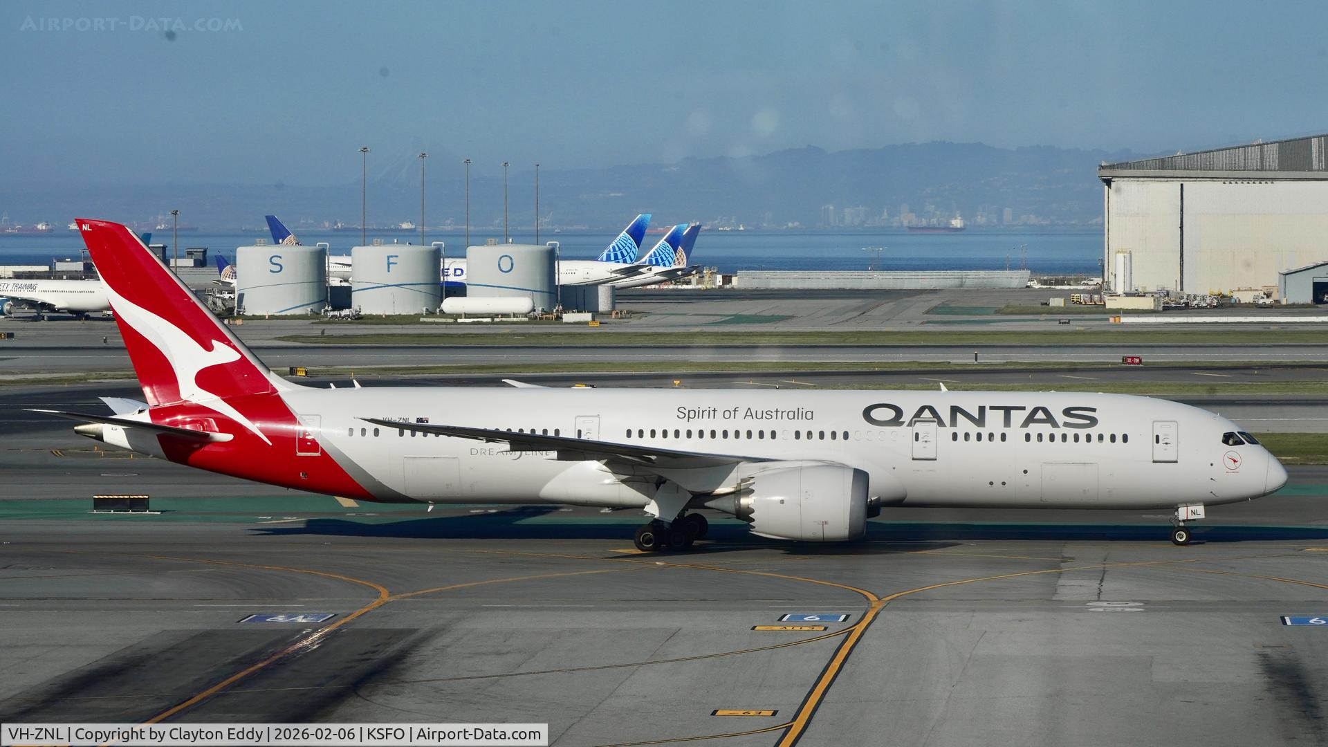 VH-ZNL, 2020 Boeing 787-9 Dreamliner 'Billabong' Dreamliner C/N 66076, Sky Terrace Super Bowl weekend SFO 2026