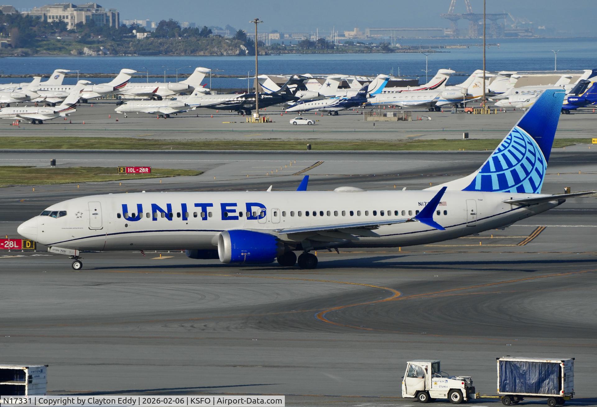 N17331, 2024 Boeing 737-8 MAX C/N 67589, Sky Terrace Super Bowl weekend SFO 2026