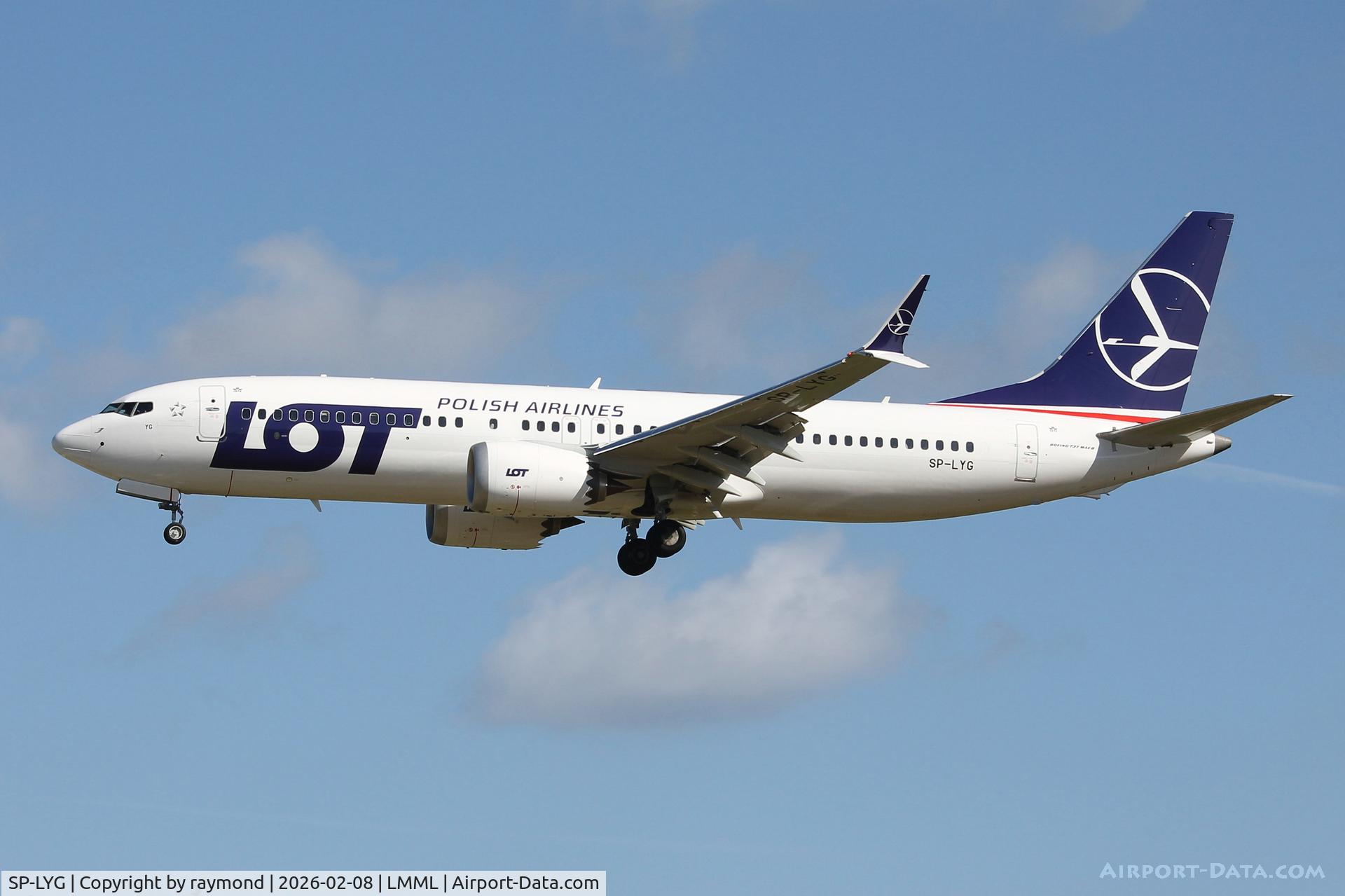 SP-LYG, Boeing 737 MAX 8-200 C/N 65281, LOT Polish Airlines, Boeing 737-8 200 MAX reg SP-LYG is seen here landing in Malta RW31 from Warsaw.